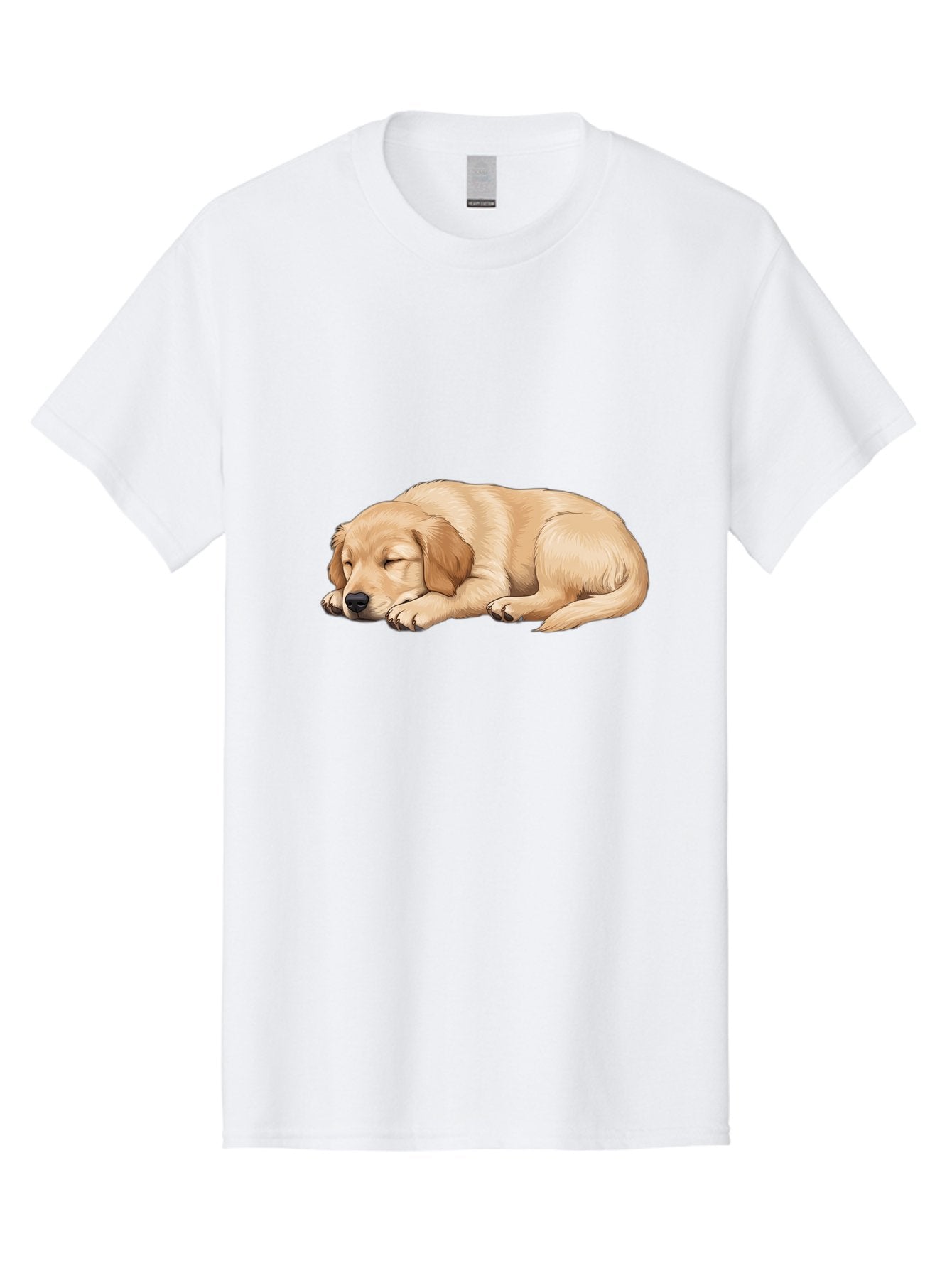 Sleeping-Golden-Retriever-2 Men'S Graphic Tee, 100% Cotton, Comfortable Casual Summer Wear, Machine Washable, Golden Retriever Puppy, Sleeping Dog, Adorable Pet, Cartoon Illustration, Cute Animal, Peaceful Sleep, Relaxed Puppy, Furry Friend, Bac413