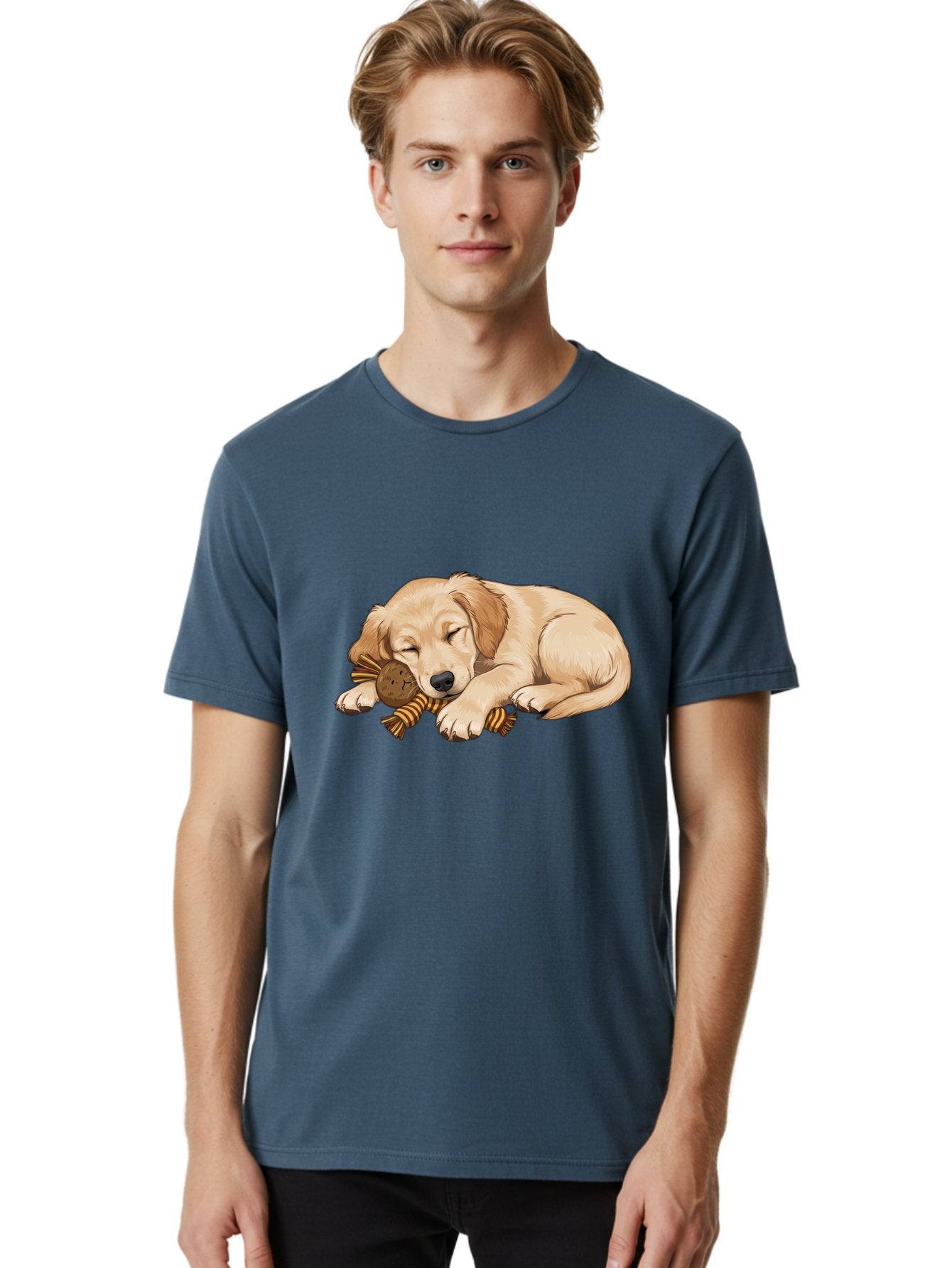 Sleeping-Golden-Retriever-Puppy Men'S Graphic Tee, 100% Cotton, Comfortable Casual Summer Wear, Machine Washable, Puppy Sleeping, Cute Dog, Adorable Puppy, Sleeping Dog, Dog Toy, Favorite Toy, Cartoon Dog, Golden Retriever Puppy, Furry Friend, Bac415 18