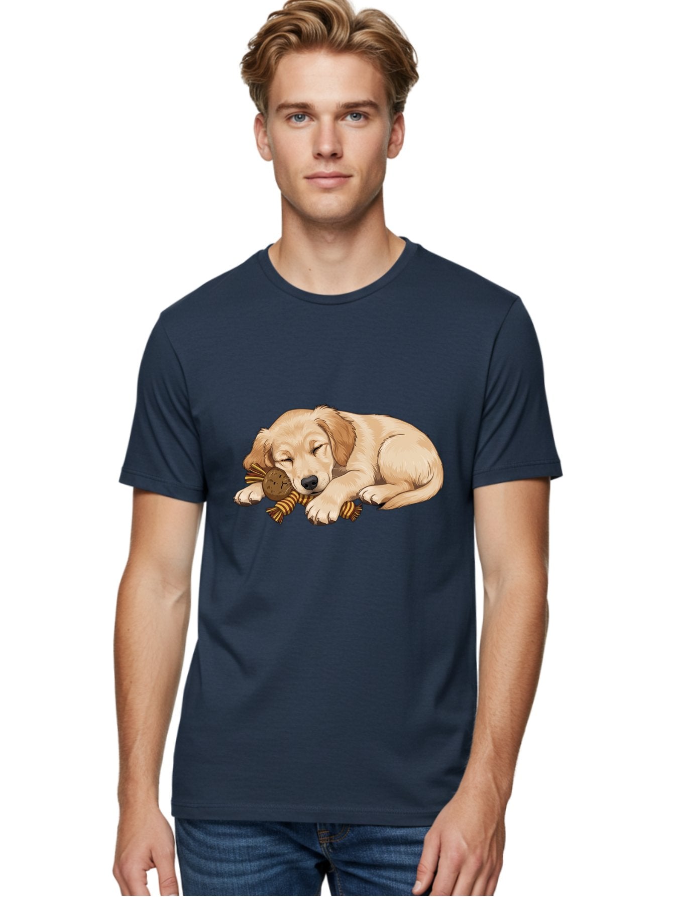 Sleeping-Golden-Retriever-Puppy Men'S Graphic Tee, 100% Cotton, Comfortable Casual Summer Wear, Machine Washable, Puppy Sleeping, Cute Dog, Adorable Puppy, Sleeping Dog, Dog Toy, Favorite Toy, Cartoon Dog, Golden Retriever Puppy, Furry Friend, Bac415 28
