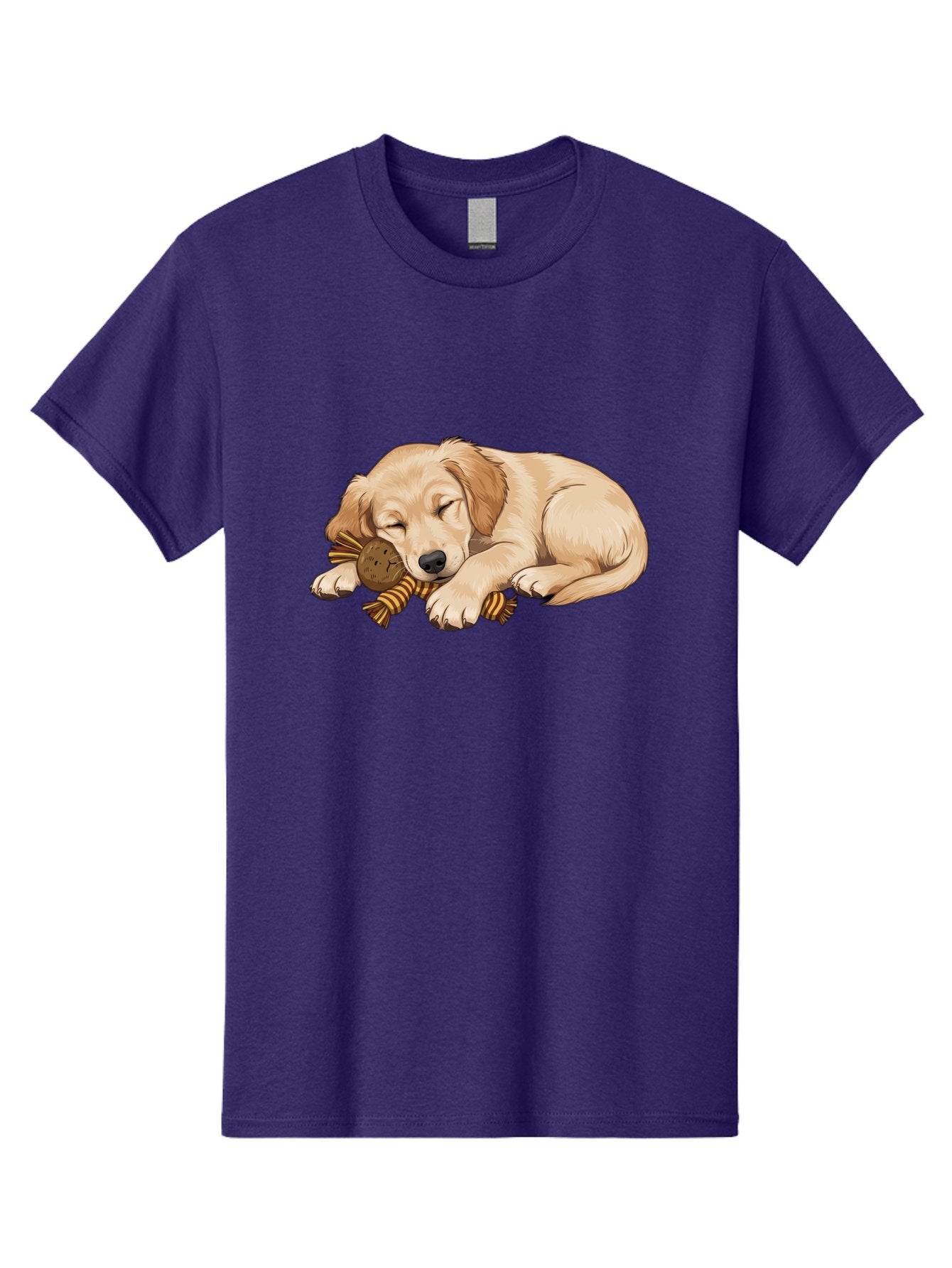 Sleeping-Golden-Retriever-Puppy Men'S Graphic Tee, 100% Cotton, Comfortable Casual Summer Wear, Machine Washable, Puppy Sleeping, Cute Dog, Adorable Puppy, Sleeping Dog, Dog Toy, Favorite Toy, Cartoon Dog, Golden Retriever Puppy, Furry Friend, Bac415