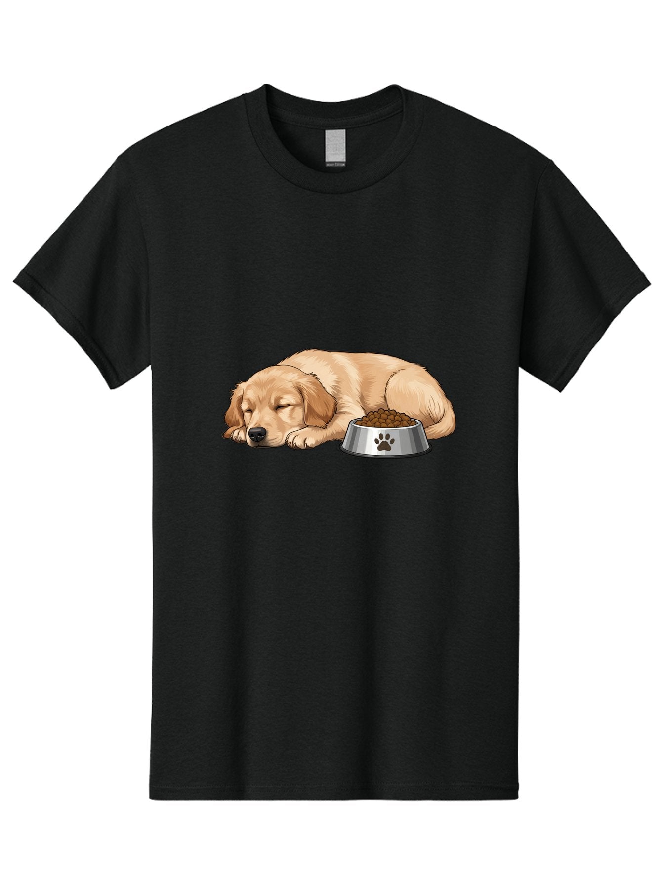 Sleeping-Golden-Retriever Men'S Graphic Tee, 100% Cotton, Comfortable Casual Summer Wear, Machine Washable, Sleeping Golden Retriever, Dog Bowl With Kibble, Paw Print On Bowl, Cute Animal Illustration, Pet Care, Dog'S Meal Time, Bac416 8