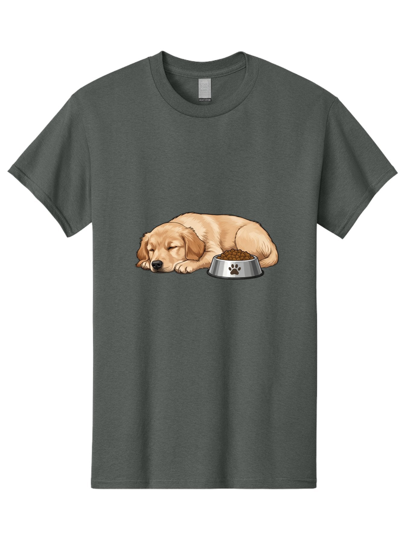 Sleeping-Golden-Retriever Men'S Graphic Tee, 100% Cotton, Comfortable Casual Summer Wear, Machine Washable, Sleeping Golden Retriever, Dog Bowl With Kibble, Paw Print On Bowl, Cute Animal Illustration, Pet Care, Dog'S Meal Time, Bac416 14