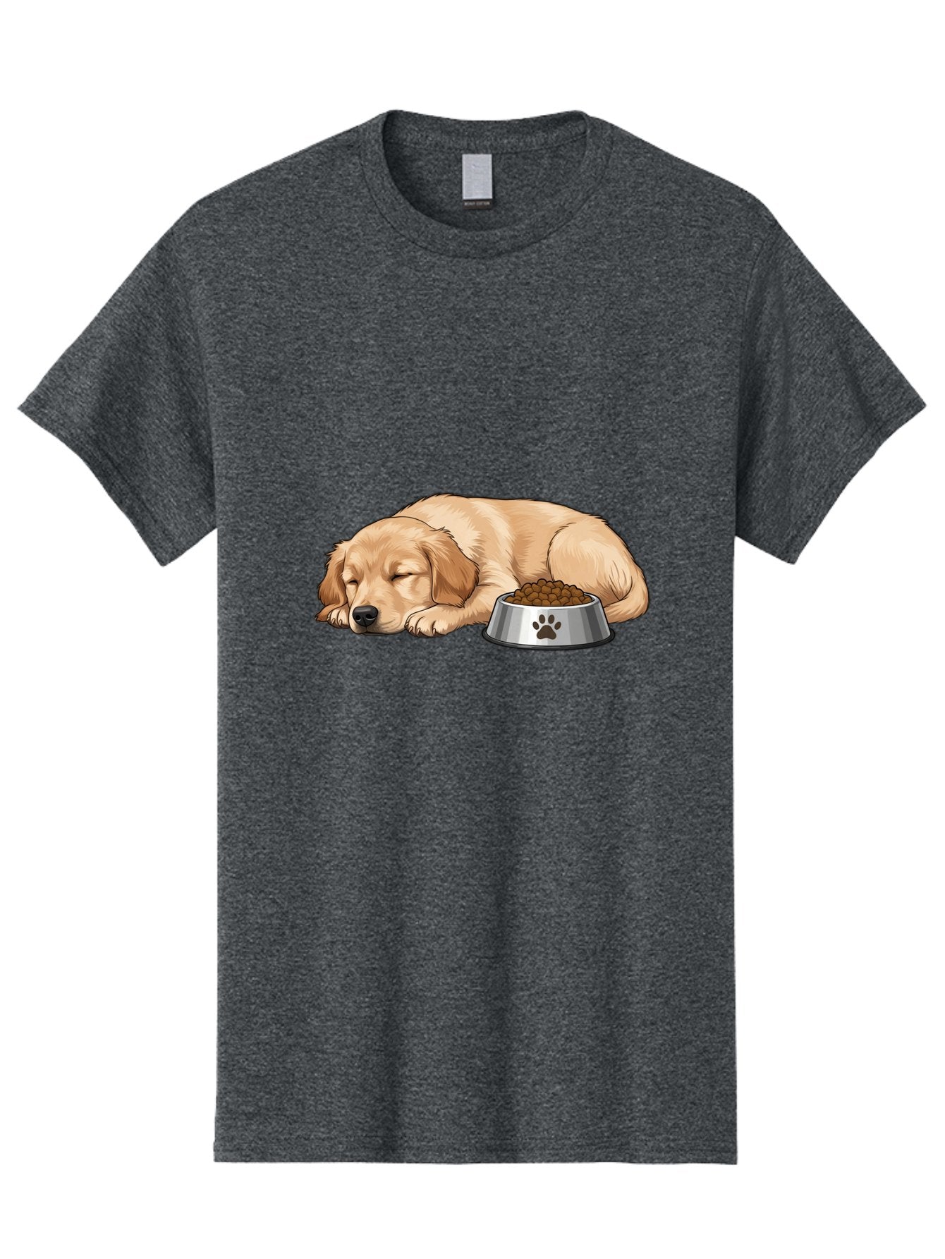 Sleeping-Golden-Retriever Men'S Graphic Tee, 100% Cotton, Comfortable Casual Summer Wear, Machine Washable, Sleeping Golden Retriever, Dog Bowl With Kibble, Paw Print On Bowl, Cute Animal Illustration, Pet Care, Dog'S Meal Time, Bac416 4