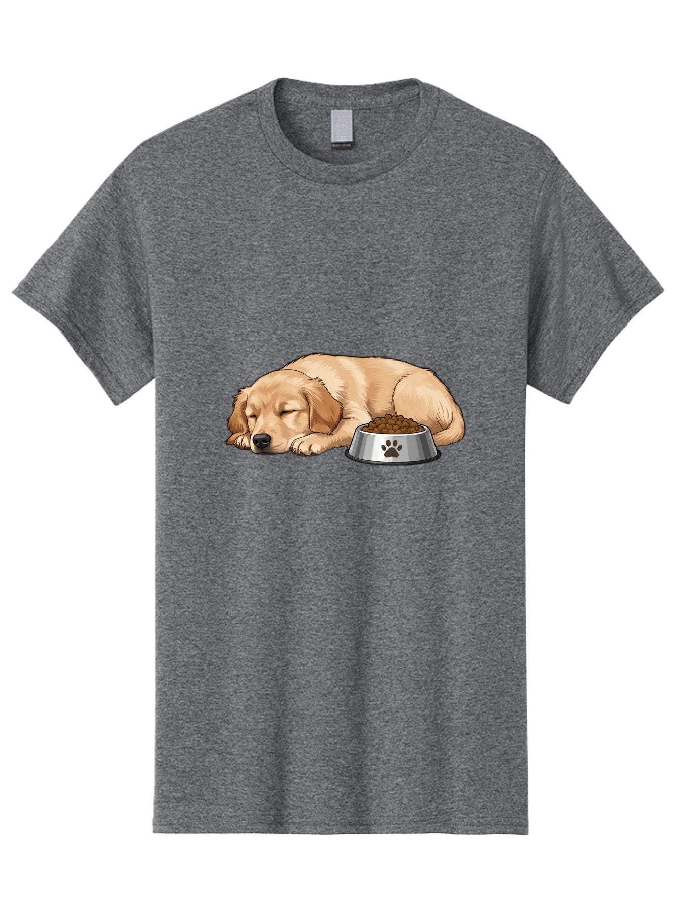 Sleeping-Golden-Retriever Men'S Graphic Tee, 100% Cotton, Comfortable Casual Summer Wear, Machine Washable, Sleeping Golden Retriever, Dog Bowl With Kibble, Paw Print On Bowl, Cute Animal Illustration, Pet Care, Dog'S Meal Time, Bac416 6