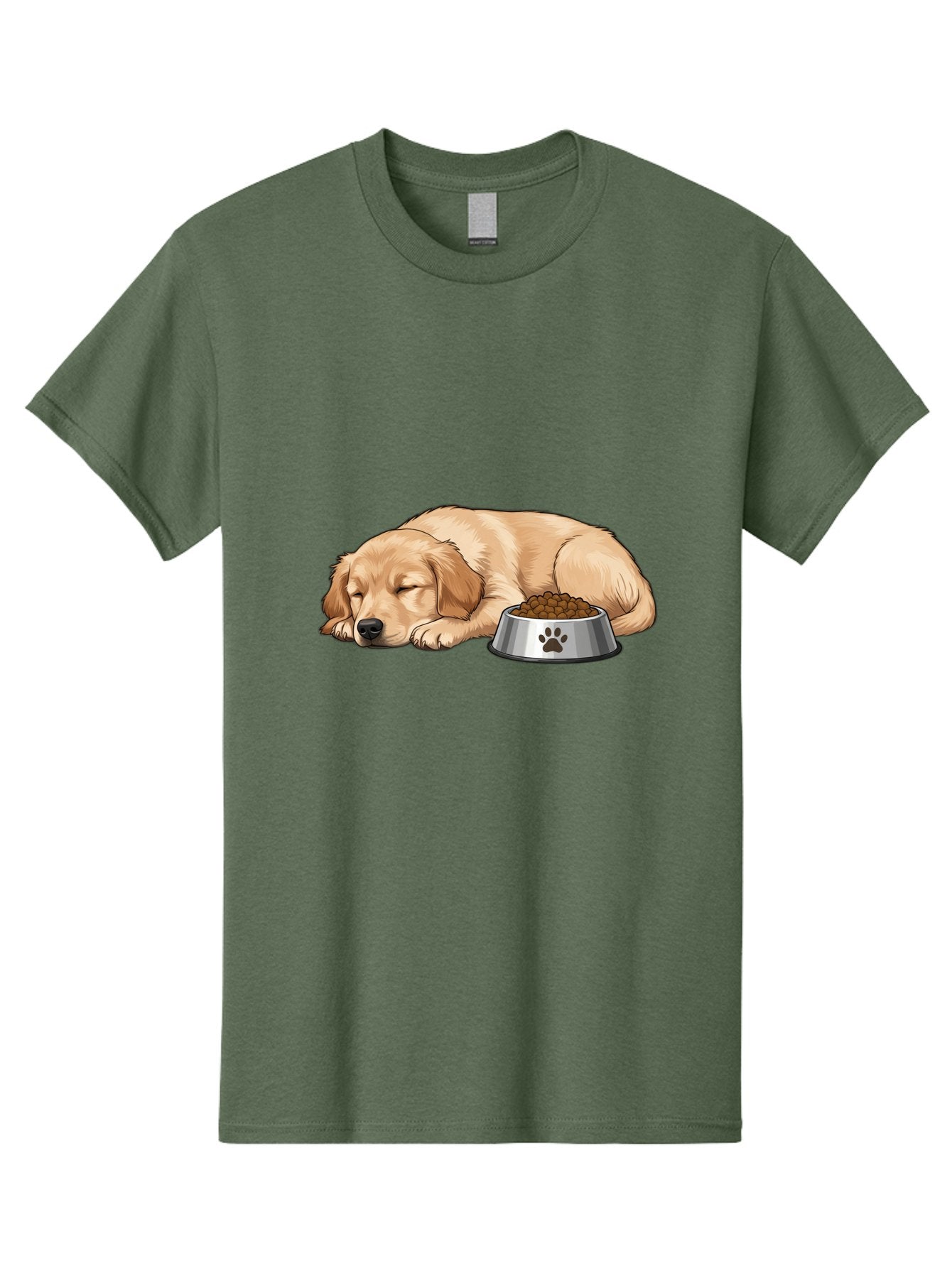 Sleeping-Golden-Retriever Men'S Graphic Tee, 100% Cotton, Comfortable Casual Summer Wear, Machine Washable, Sleeping Golden Retriever, Dog Bowl With Kibble, Paw Print On Bowl, Cute Animal Illustration, Pet Care, Dog'S Meal Time, Bac416 15