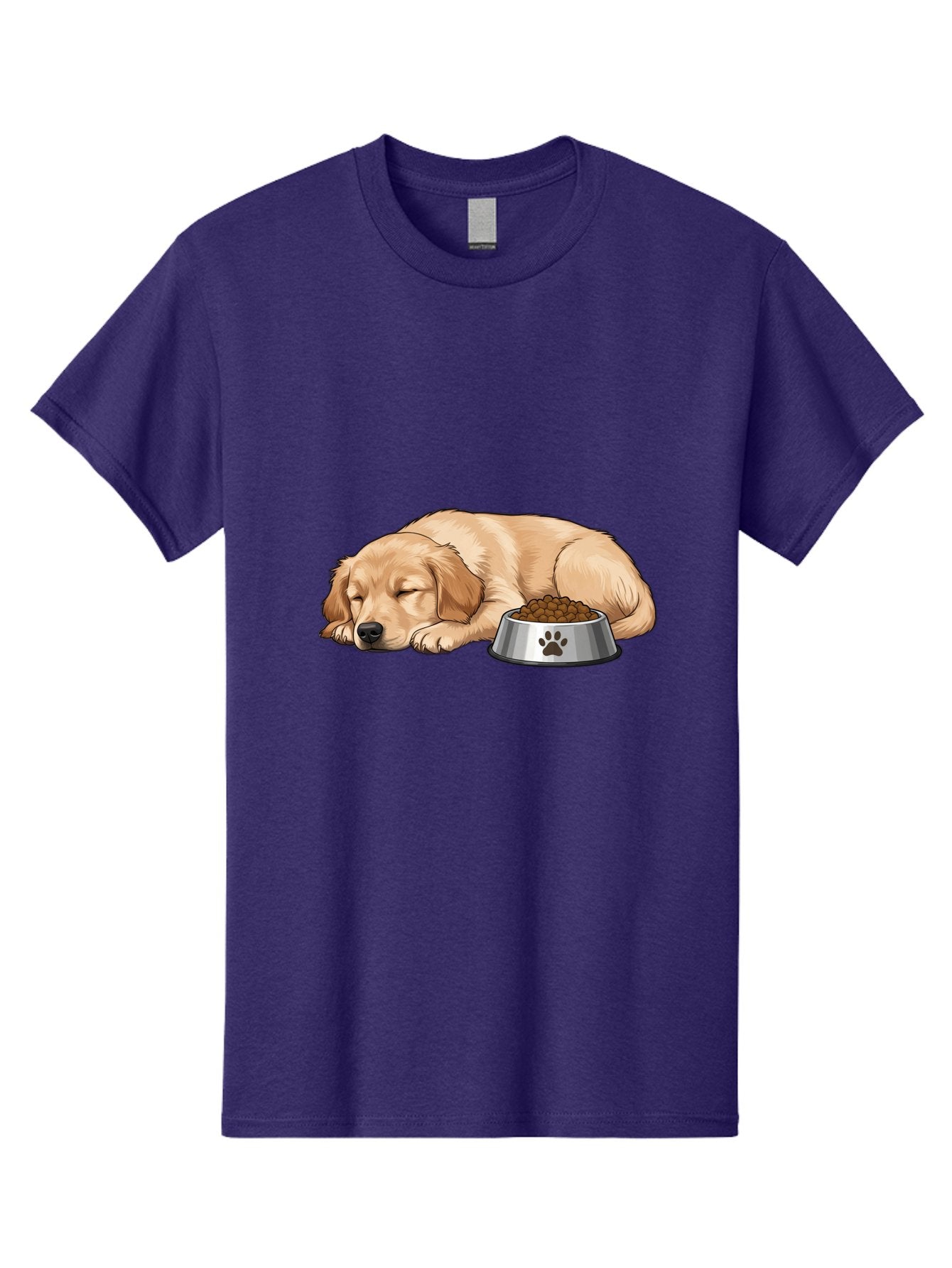 Sleeping-Golden-Retriever Men'S Graphic Tee, 100% Cotton, Comfortable Casual Summer Wear, Machine Washable, Sleeping Golden Retriever, Dog Bowl With Kibble, Paw Print On Bowl, Cute Animal Illustration, Pet Care, Dog'S Meal Time, Bac416 13