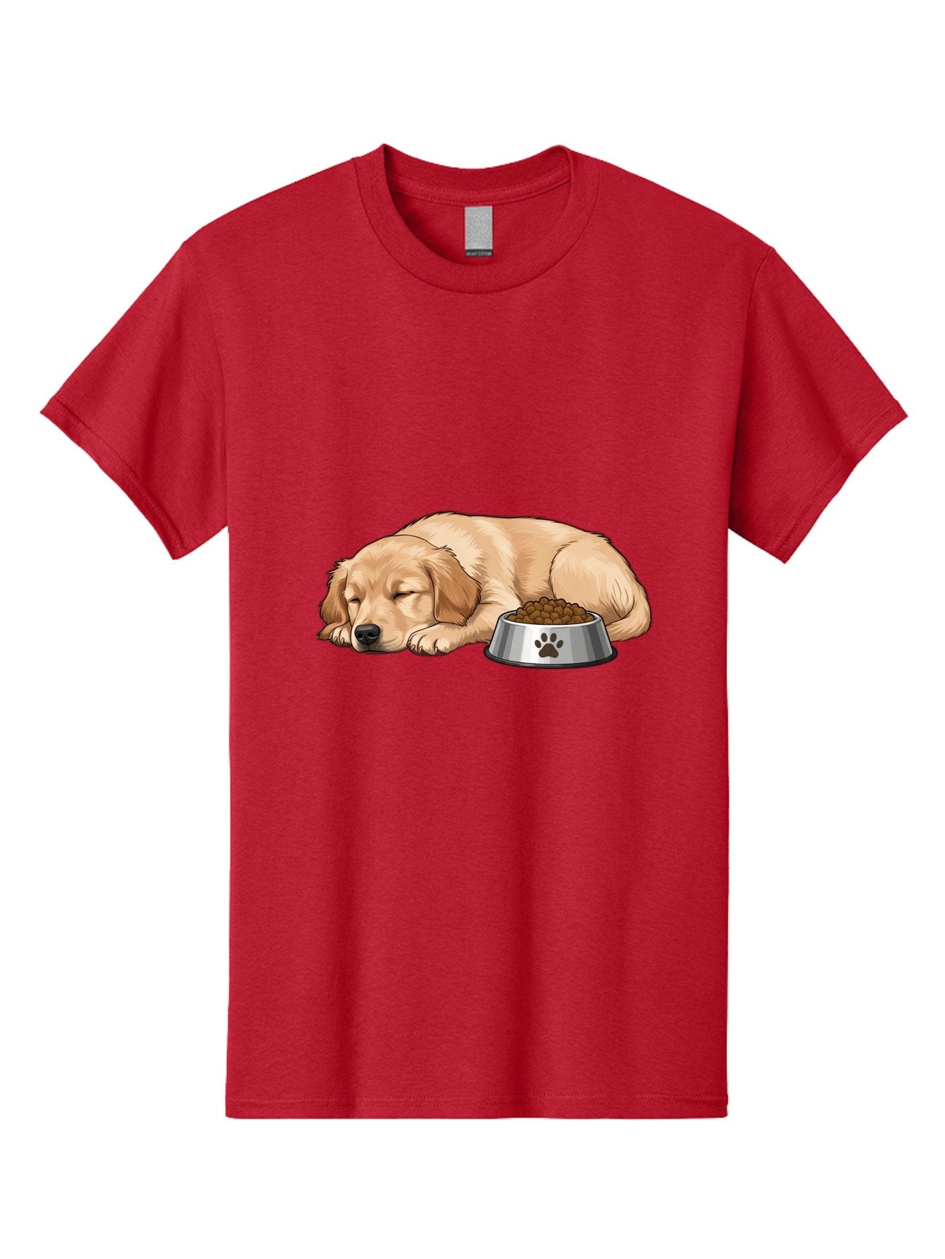 Sleeping-Golden-Retriever Men'S Graphic Tee, 100% Cotton, Comfortable Casual Summer Wear, Machine Washable, Sleeping Golden Retriever, Dog Bowl With Kibble, Paw Print On Bowl, Cute Animal Illustration, Pet Care, Dog'S Meal Time, Bac416 9