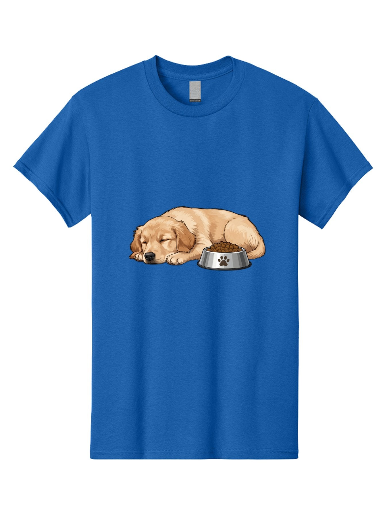 Sleeping-Golden-Retriever Men'S Graphic Tee, 100% Cotton, Comfortable Casual Summer Wear, Machine Washable, Sleeping Golden Retriever, Dog Bowl With Kibble, Paw Print On Bowl, Cute Animal Illustration, Pet Care, Dog'S Meal Time, Bac416 3