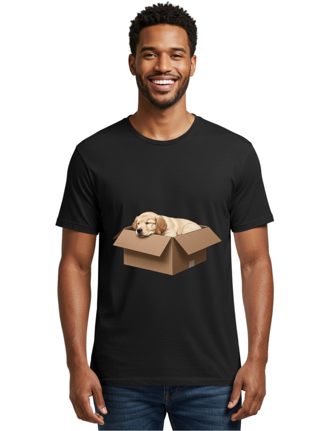Sleeping-Puppy-1 Men'S Graphic Tee, 100% Cotton, Comfortable Casual Summer Wear, Machine Washable, Sleeping Puppy, Cardboard Box, Adorable Dog, Cute Animal, Resting Pet, Dog In Box, Peaceful Scene, Puppy Love, Cozy Atmosphere, Sweet Dreams Bac417 16