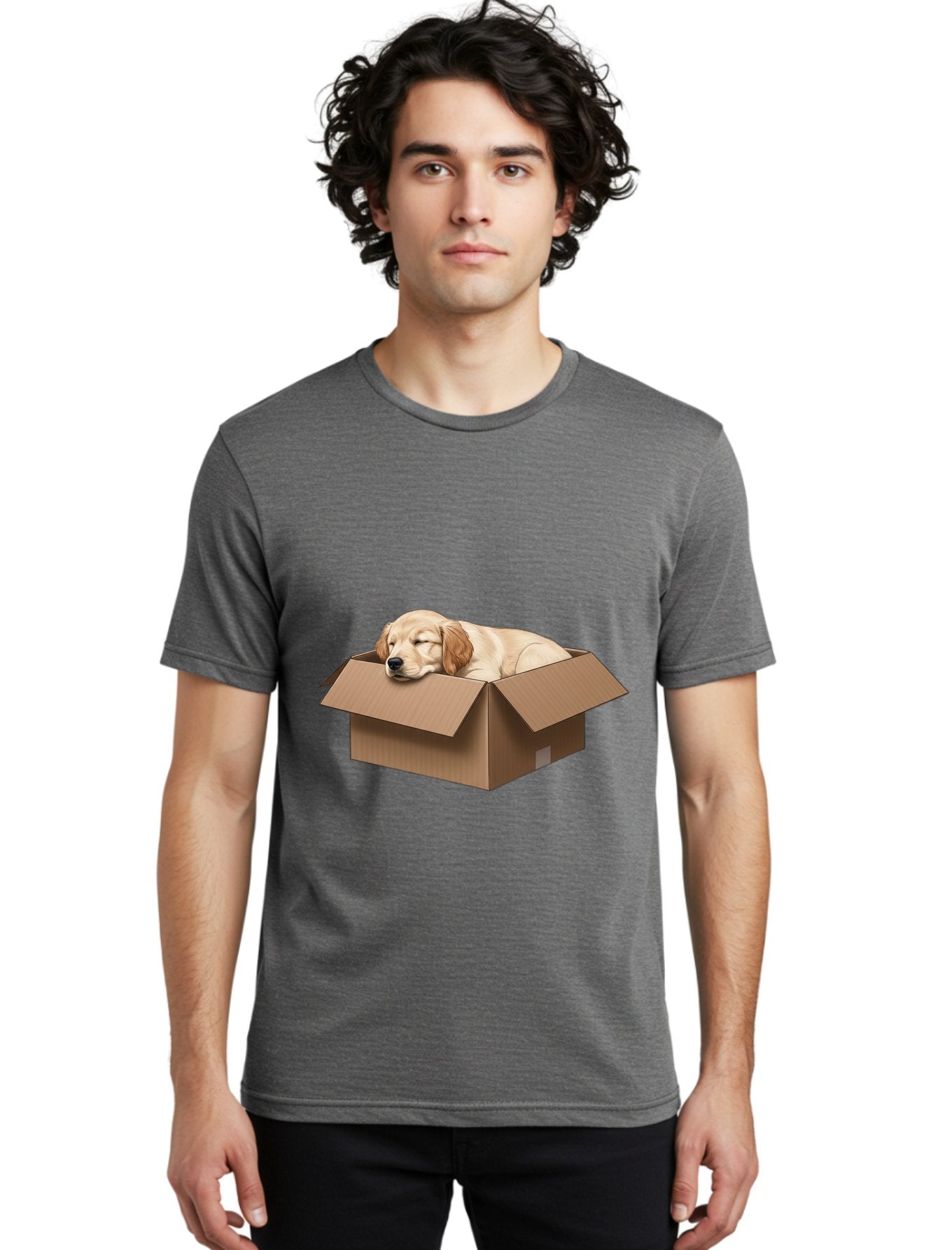 Sleeping-Puppy-1 Men'S Graphic Tee, 100% Cotton, Comfortable Casual Summer Wear, Machine Washable, Sleeping Puppy, Cardboard Box, Adorable Dog, Cute Animal, Resting Pet, Dog In Box, Peaceful Scene, Puppy Love, Cozy Atmosphere, Sweet Dreams Bac417 17