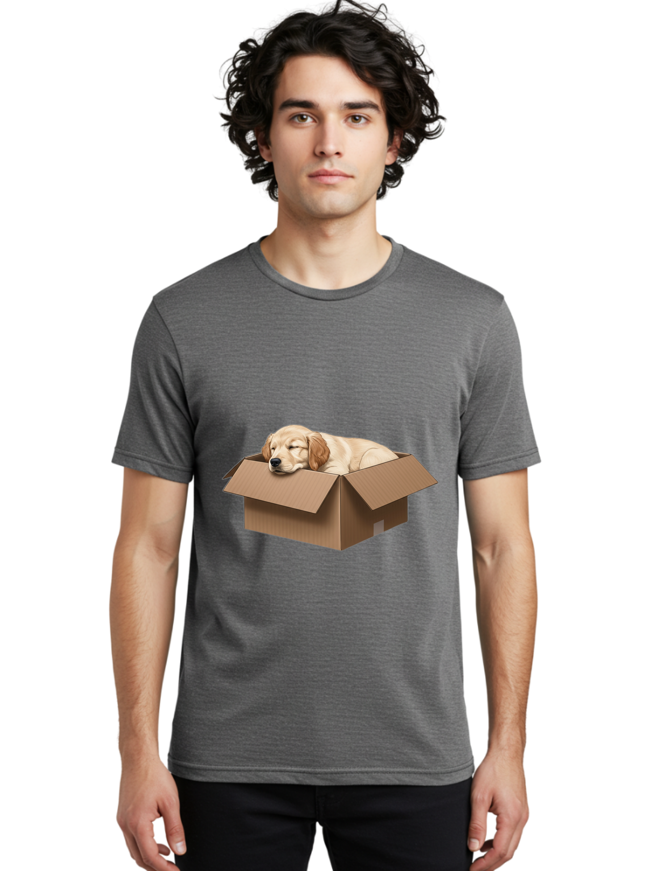 Sleeping-Puppy-1 Men'S Graphic Tee, 100% Cotton, Comfortable Casual Summer Wear, Machine Washable, Sleeping Puppy, Cardboard Box, Adorable Dog, Cute Animal, Resting Pet, Dog In Box, Peaceful Scene, Puppy Love, Cozy Atmosphere, Sweet Dreams Bac417 29