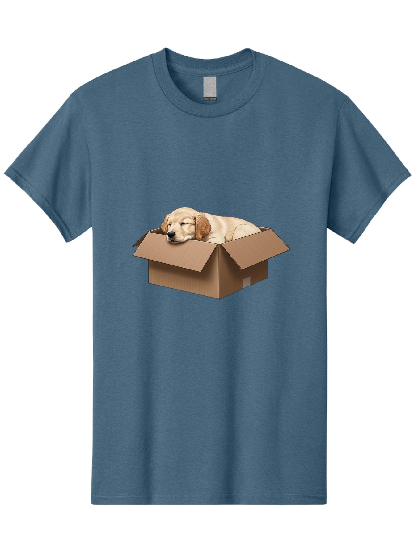 Sleeping-Puppy-1 Men'S Graphic Tee, 100% Cotton, Comfortable Casual Summer Wear, Machine Washable, Sleeping Puppy, Cardboard Box, Adorable Dog, Cute Animal, Resting Pet, Dog In Box, Peaceful Scene, Puppy Love, Cozy Atmosphere, Sweet Dreams Bac417