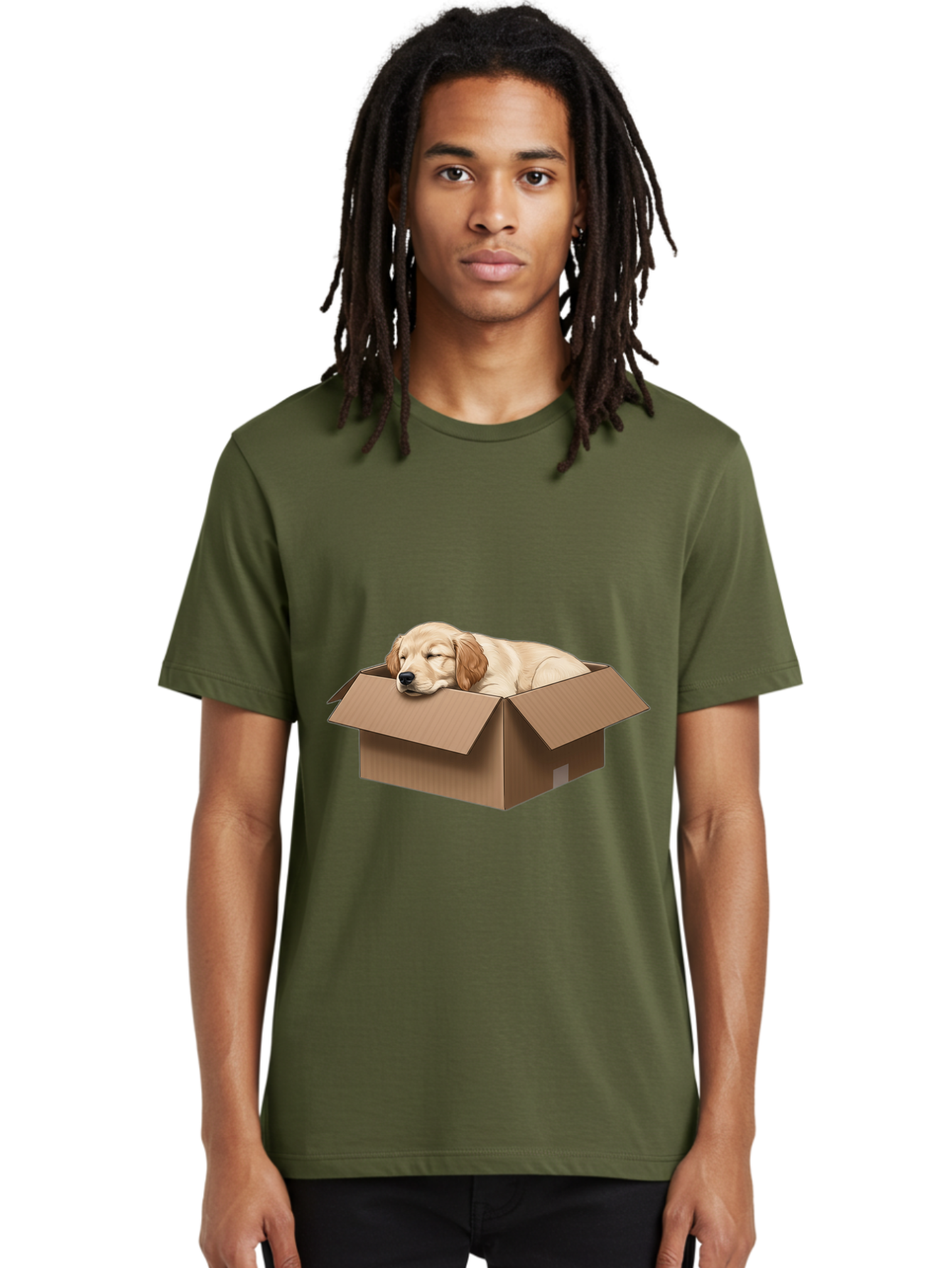Sleeping-Puppy-1 Men'S Graphic Tee, 100% Cotton, Comfortable Casual Summer Wear, Machine Washable, Sleeping Puppy, Cardboard Box, Adorable Dog, Cute Animal, Resting Pet, Dog In Box, Peaceful Scene, Puppy Love, Cozy Atmosphere, Sweet Dreams Bac417 17