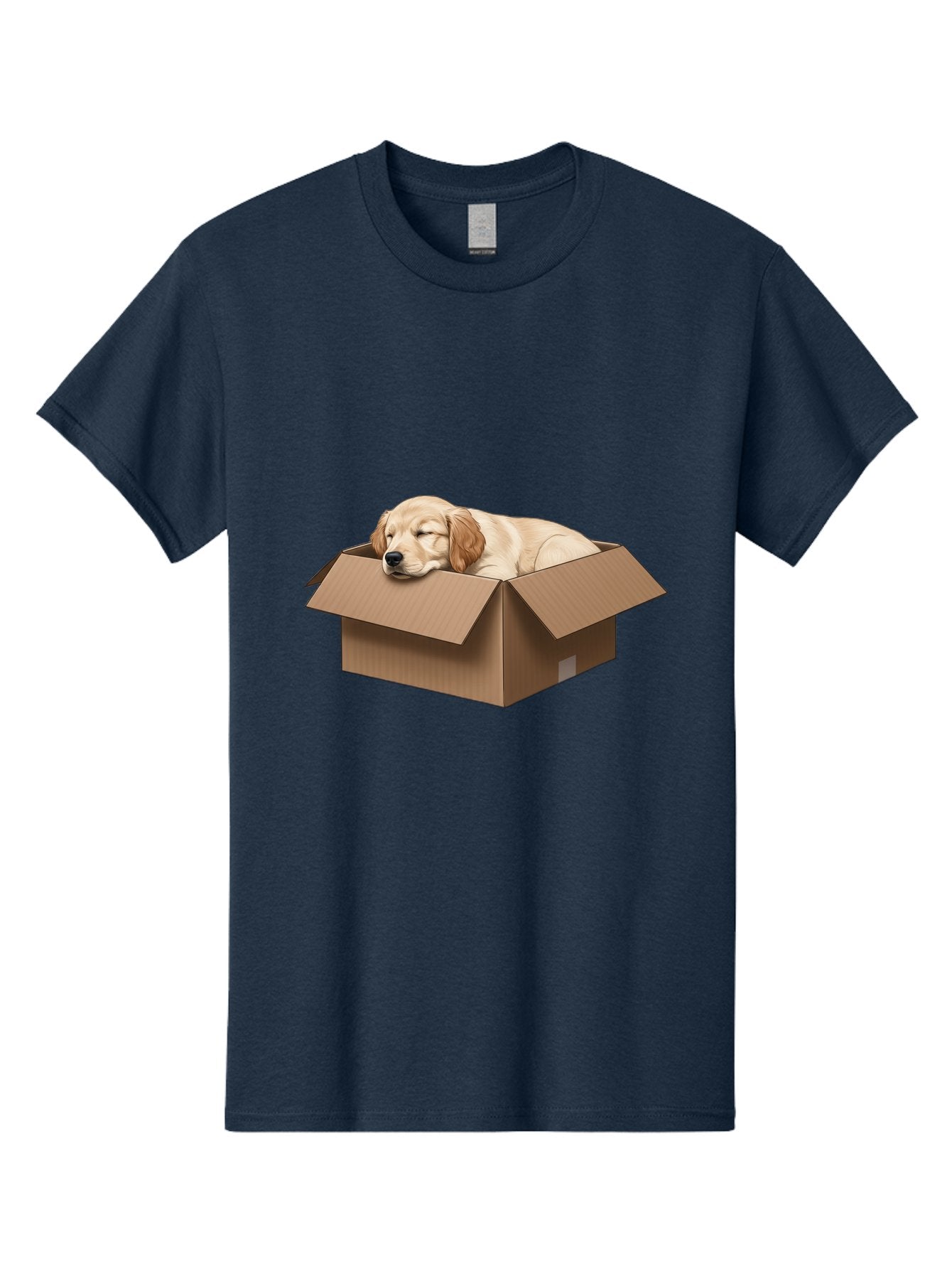 Sleeping-Puppy-1 Men'S Graphic Tee, 100% Cotton, Comfortable Casual Summer Wear, Machine Washable, Sleeping Puppy, Cardboard Box, Adorable Dog, Cute Animal, Resting Pet, Dog In Box, Peaceful Scene, Puppy Love, Cozy Atmosphere, Sweet Dreams Bac417