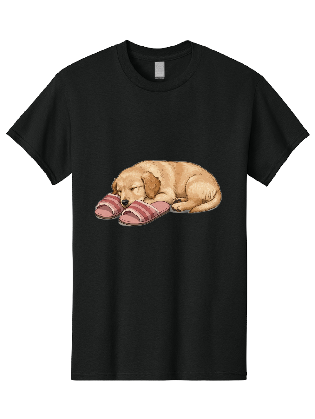 Sleeping-Puppy-2 Men'S Graphic Tee, 100% Cotton, Comfortable Casual Summer Wear, Machine Washable, Adorable Golden Retriever, Sleeping Dog, Puppy Love, Cute Cartoon, Animal Sleep, Dog Relaxation, Flip Flops, Striped Sandals, Peaceful Pup, Bac418 10