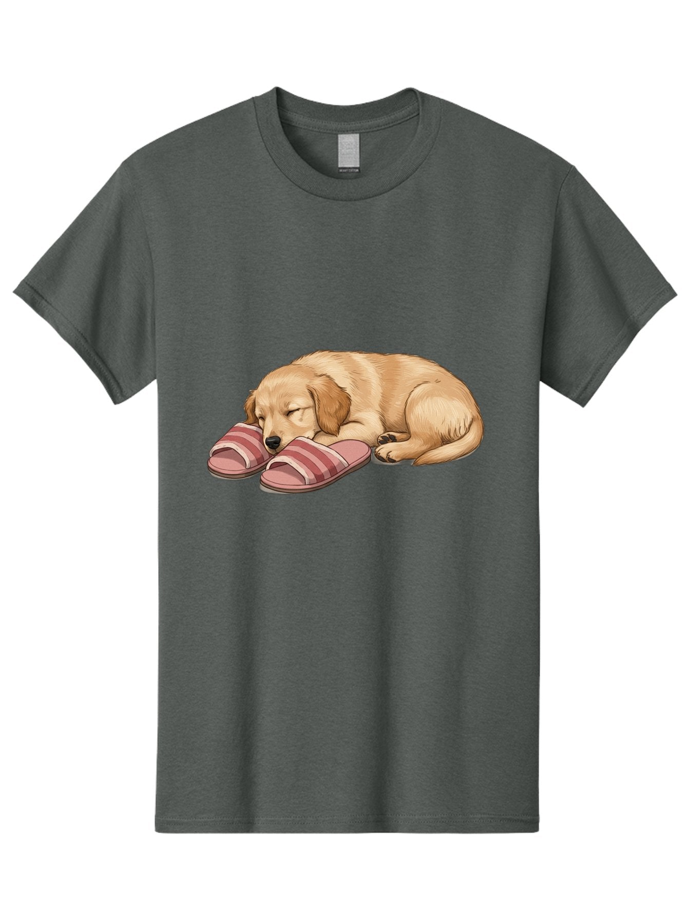 Sleeping-Puppy-2 Men'S Graphic Tee, 100% Cotton, Comfortable Casual Summer Wear, Machine Washable, Adorable Golden Retriever, Sleeping Dog, Puppy Love, Cute Cartoon, Animal Sleep, Dog Relaxation, Flip Flops, Striped Sandals, Peaceful Pup, Bac418 9