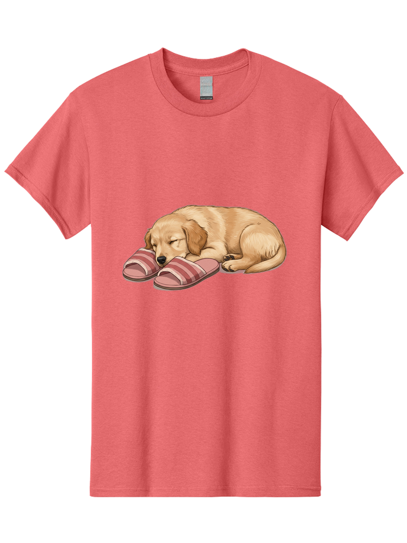 Sleeping-Puppy-2 Men'S Graphic Tee, 100% Cotton, Comfortable Casual Summer Wear, Machine Washable, Adorable Golden Retriever, Sleeping Dog, Puppy Love, Cute Cartoon, Animal Sleep, Dog Relaxation, Flip Flops, Striped Sandals, Peaceful Pup, Bac418 11