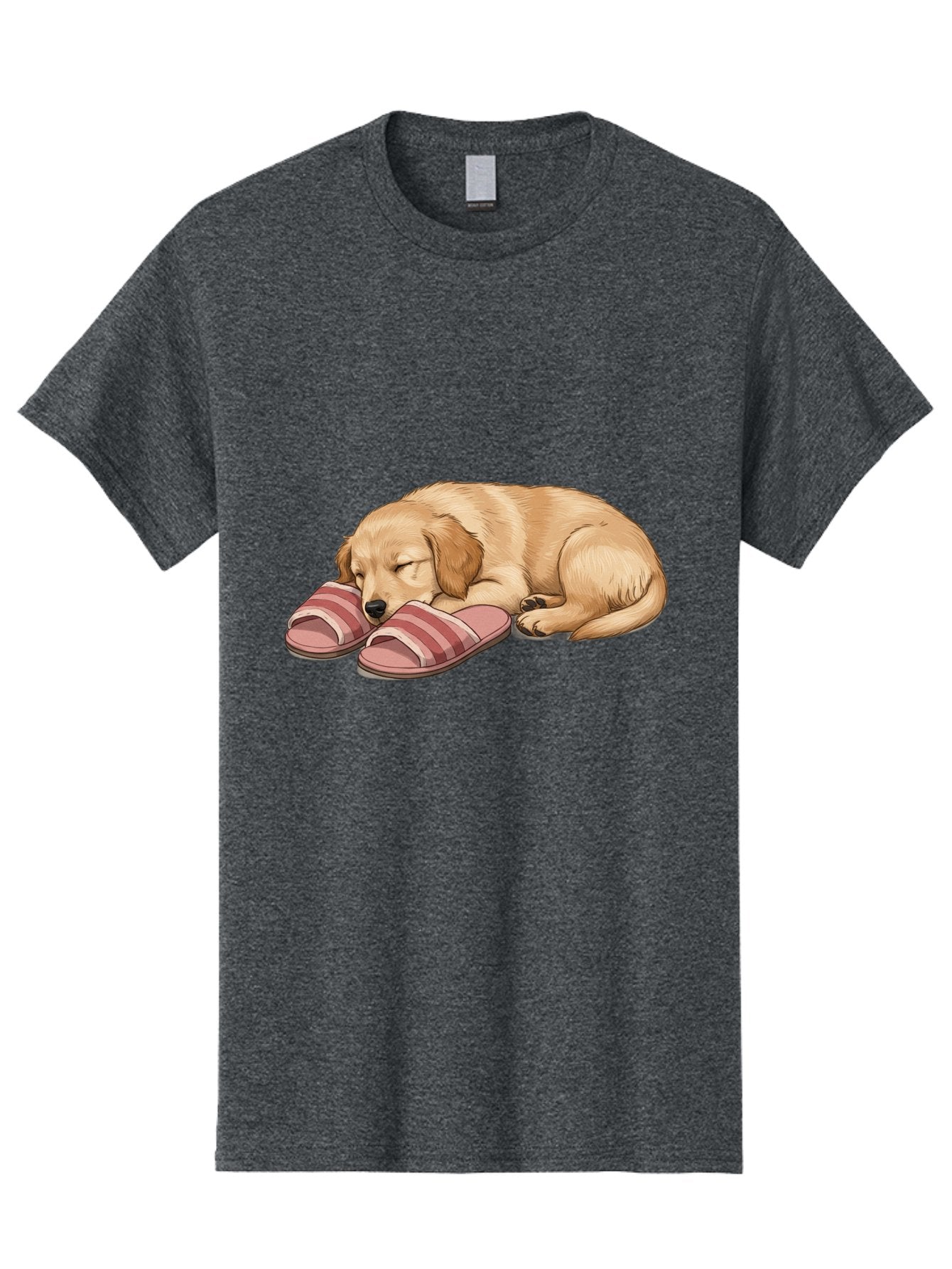 Sleeping-Puppy-2 Men'S Graphic Tee, 100% Cotton, Comfortable Casual Summer Wear, Machine Washable, Adorable Golden Retriever, Sleeping Dog, Puppy Love, Cute Cartoon, Animal Sleep, Dog Relaxation, Flip Flops, Striped Sandals, Peaceful Pup, Bac418 13