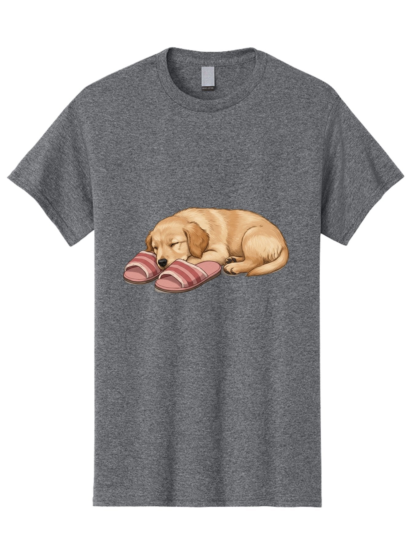 Sleeping-Puppy-2 Men'S Graphic Tee, 100% Cotton, Comfortable Casual Summer Wear, Machine Washable, Adorable Golden Retriever, Sleeping Dog, Puppy Love, Cute Cartoon, Animal Sleep, Dog Relaxation, Flip Flops, Striped Sandals, Peaceful Pup, Bac418 6
