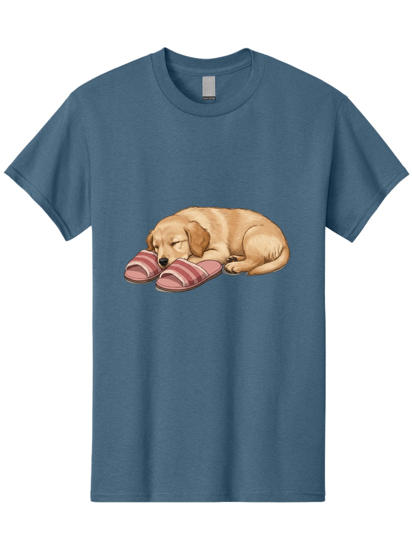 Sleeping-Puppy-2 Men'S Graphic Tee, 100% Cotton, Comfortable Casual Summer Wear, Machine Washable, Adorable Golden Retriever, Sleeping Dog, Puppy Love, Cute Cartoon, Animal Sleep, Dog Relaxation, Flip Flops, Striped Sandals, Peaceful Pup, Bac418 11