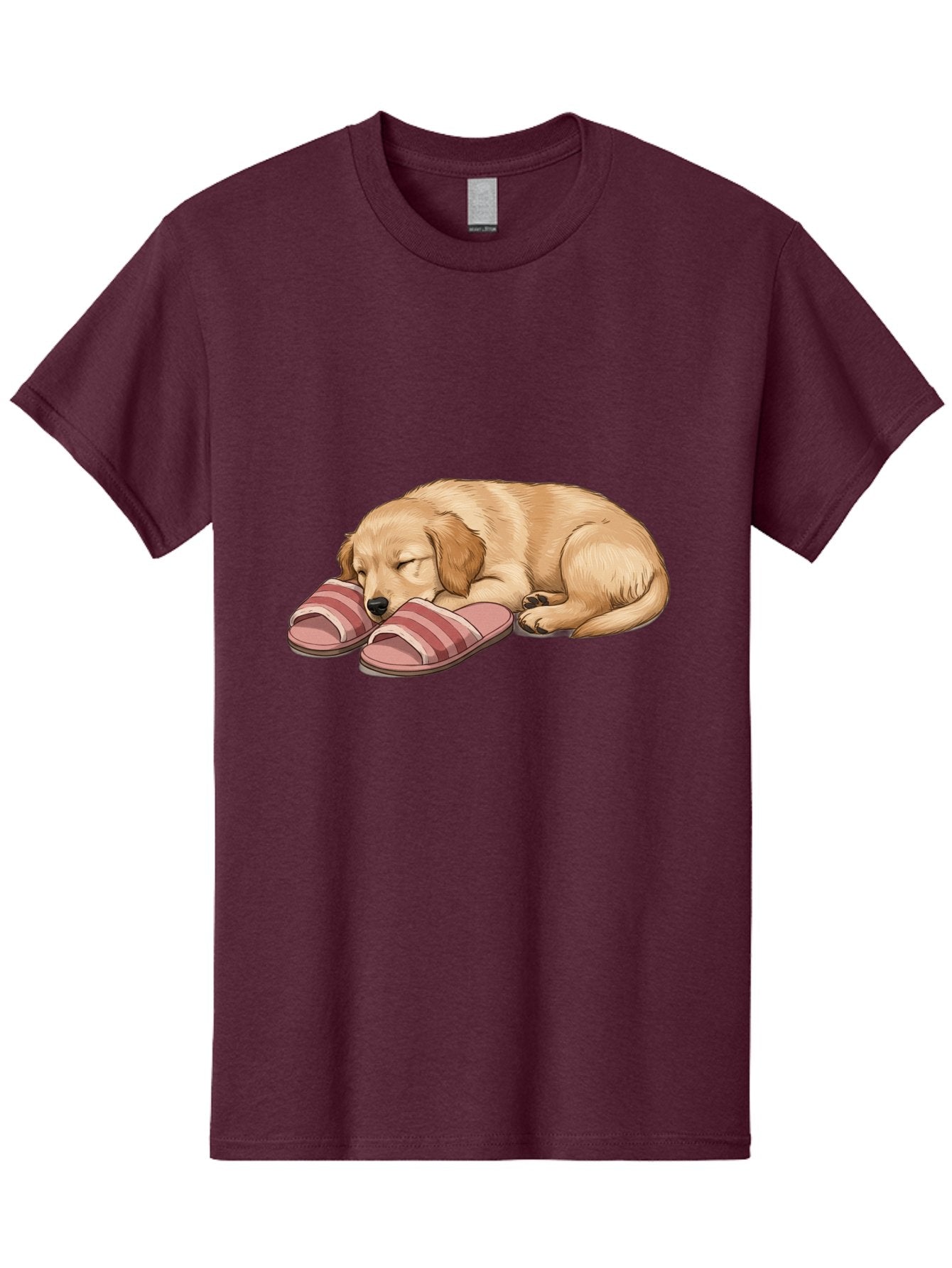 Sleeping-Puppy-2 Men'S Graphic Tee, 100% Cotton, Comfortable Casual Summer Wear, Machine Washable, Adorable Golden Retriever, Sleeping Dog, Puppy Love, Cute Cartoon, Animal Sleep, Dog Relaxation, Flip Flops, Striped Sandals, Peaceful Pup, Bac418 7