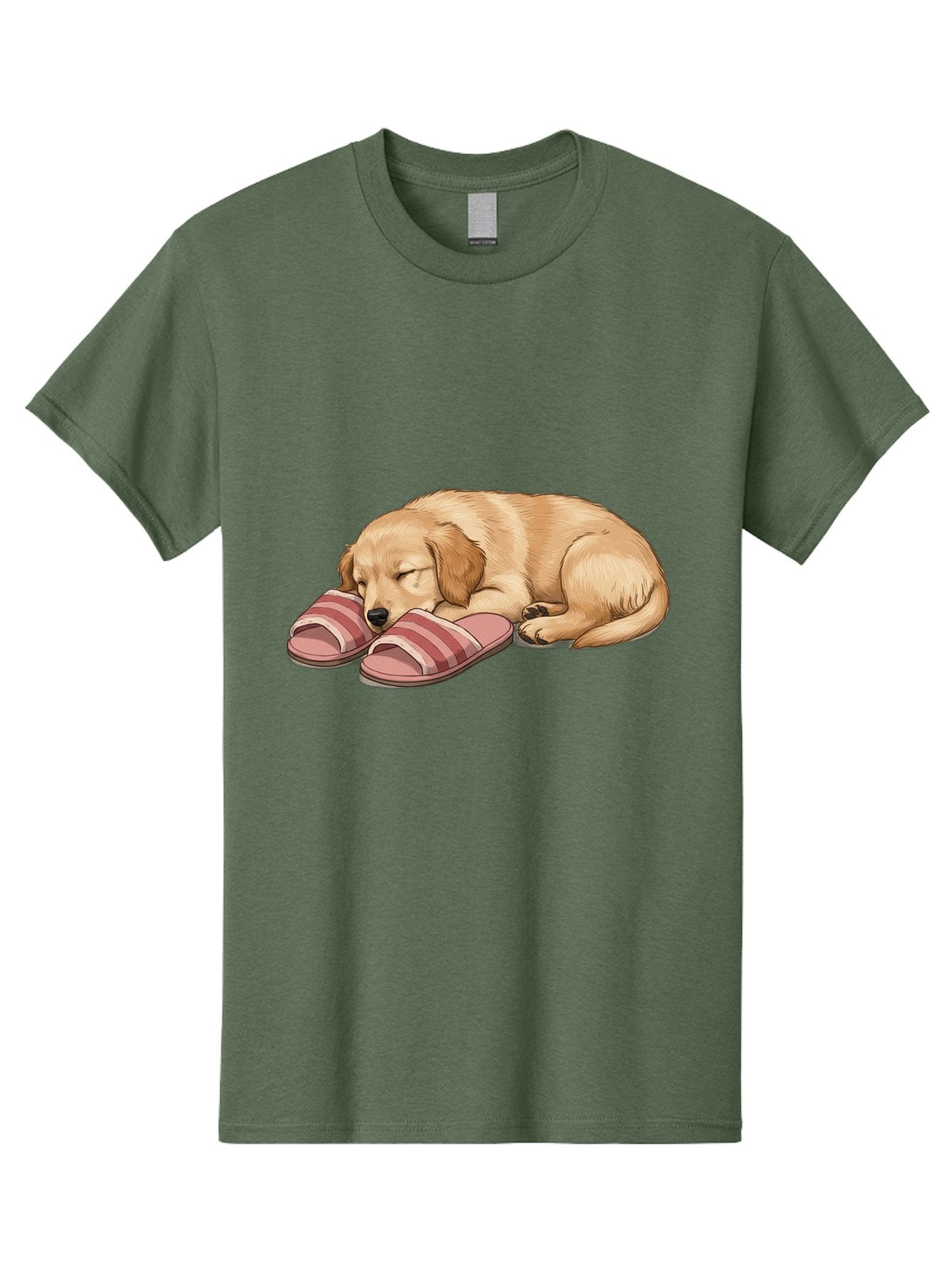 Sleeping-Puppy-2 Men'S Graphic Tee, 100% Cotton, Comfortable Casual Summer Wear, Machine Washable, Adorable Golden Retriever, Sleeping Dog, Puppy Love, Cute Cartoon, Animal Sleep, Dog Relaxation, Flip Flops, Striped Sandals, Peaceful Pup, Bac418 4