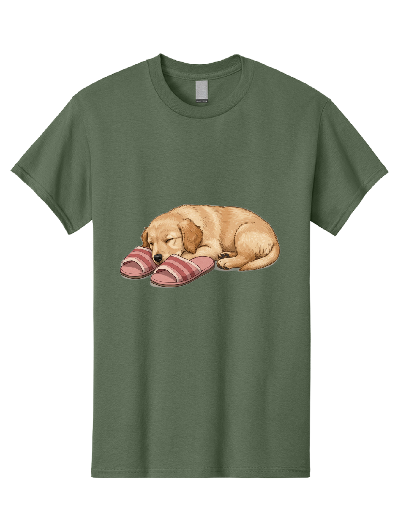 Sleeping-Puppy-2 Men'S Graphic Tee, 100% Cotton, Comfortable Casual Summer Wear, Machine Washable, Adorable Golden Retriever, Sleeping Dog, Puppy Love, Cute Cartoon, Animal Sleep, Dog Relaxation, Flip Flops, Striped Sandals, Peaceful Pup, Bac418 12