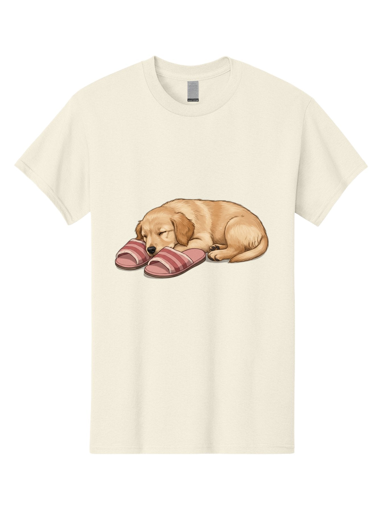Sleeping-Puppy-2 Men'S Graphic Tee, 100% Cotton, Comfortable Casual Summer Wear, Machine Washable, Adorable Golden Retriever, Sleeping Dog, Puppy Love, Cute Cartoon, Animal Sleep, Dog Relaxation, Flip Flops, Striped Sandals, Peaceful Pup, Bac418 10