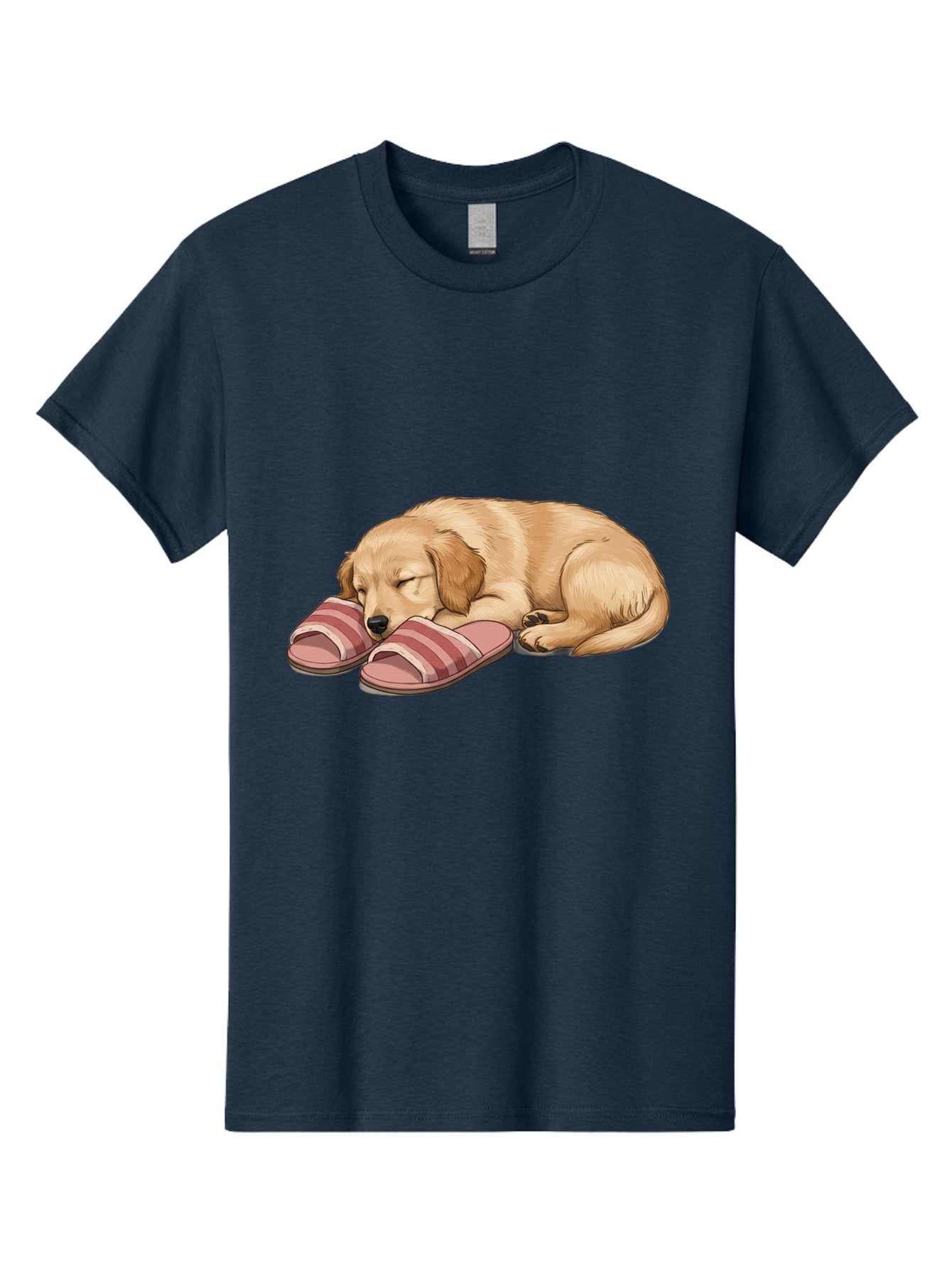 Sleeping-Puppy-2 Men'S Graphic Tee, 100% Cotton, Comfortable Casual Summer Wear, Machine Washable, Adorable Golden Retriever, Sleeping Dog, Puppy Love, Cute Cartoon, Animal Sleep, Dog Relaxation, Flip Flops, Striped Sandals, Peaceful Pup, Bac418 12