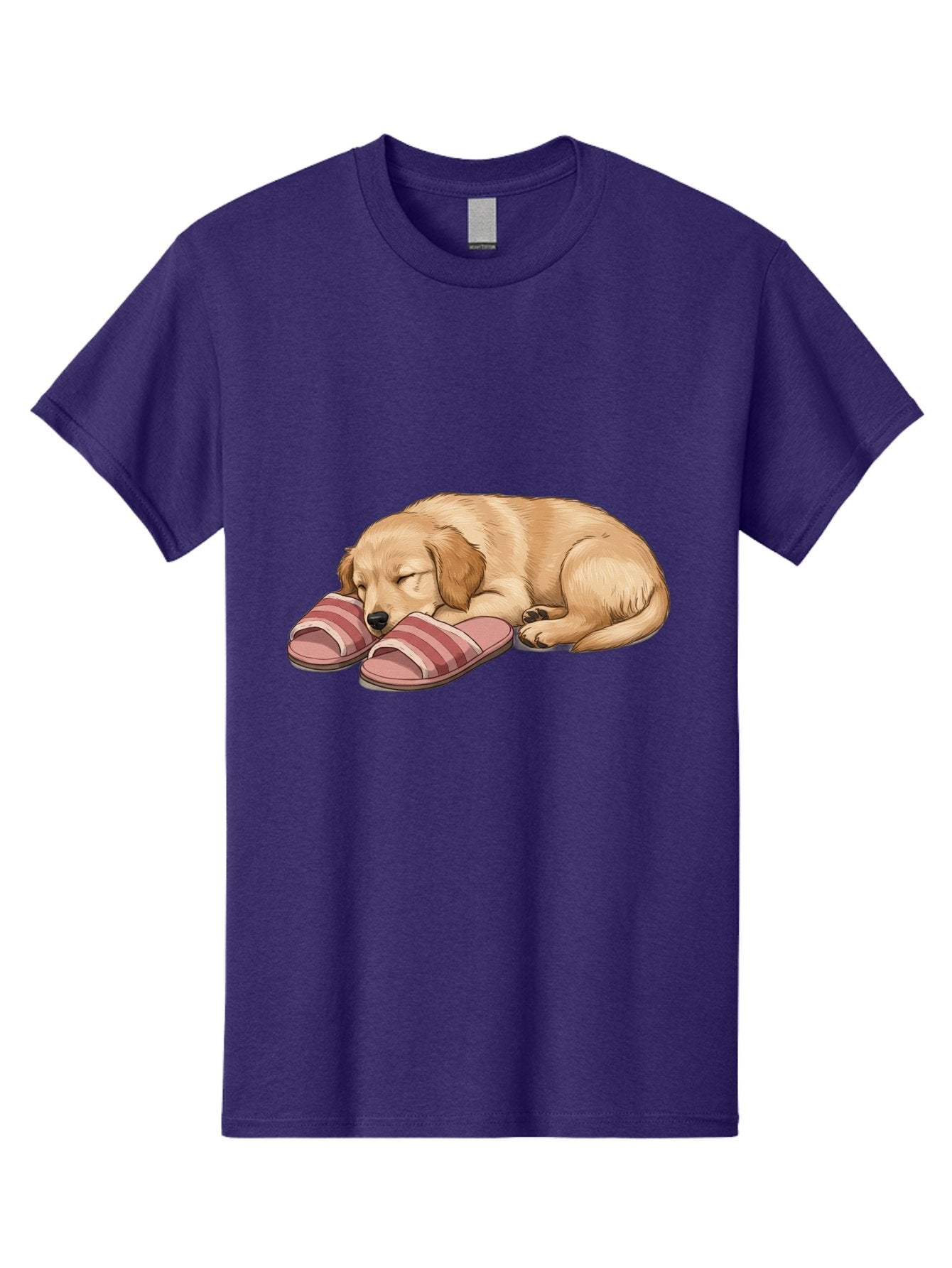 Sleeping-Puppy-2 Men'S Graphic Tee, 100% Cotton, Comfortable Casual Summer Wear, Machine Washable, Adorable Golden Retriever, Sleeping Dog, Puppy Love, Cute Cartoon, Animal Sleep, Dog Relaxation, Flip Flops, Striped Sandals, Peaceful Pup, Bac418 8