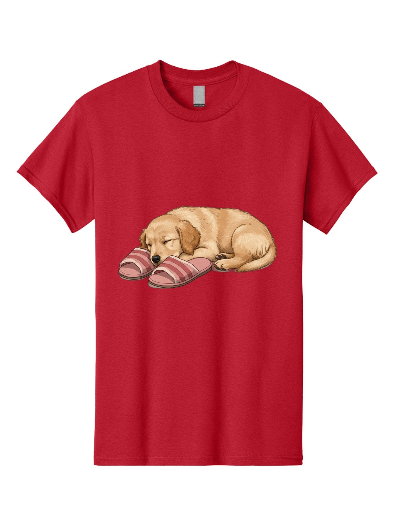 Sleeping-Puppy-2 Men'S Graphic Tee, 100% Cotton, Comfortable Casual Summer Wear, Machine Washable, Adorable Golden Retriever, Sleeping Dog, Puppy Love, Cute Cartoon, Animal Sleep, Dog Relaxation, Flip Flops, Striped Sandals, Peaceful Pup, Bac418 5