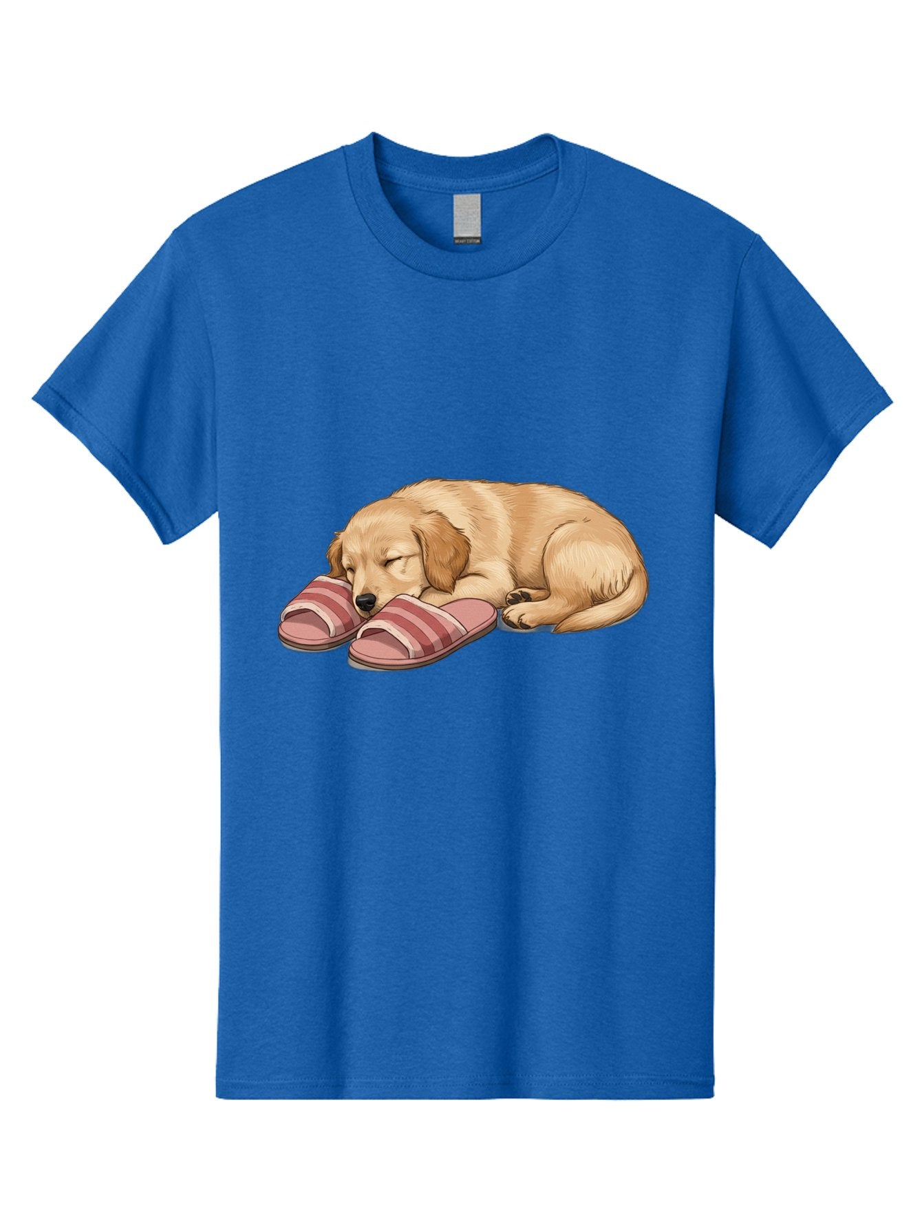 Sleeping-Puppy-2 Men'S Graphic Tee, 100% Cotton, Comfortable Casual Summer Wear, Machine Washable, Adorable Golden Retriever, Sleeping Dog, Puppy Love, Cute Cartoon, Animal Sleep, Dog Relaxation, Flip Flops, Striped Sandals, Peaceful Pup, Bac418 3