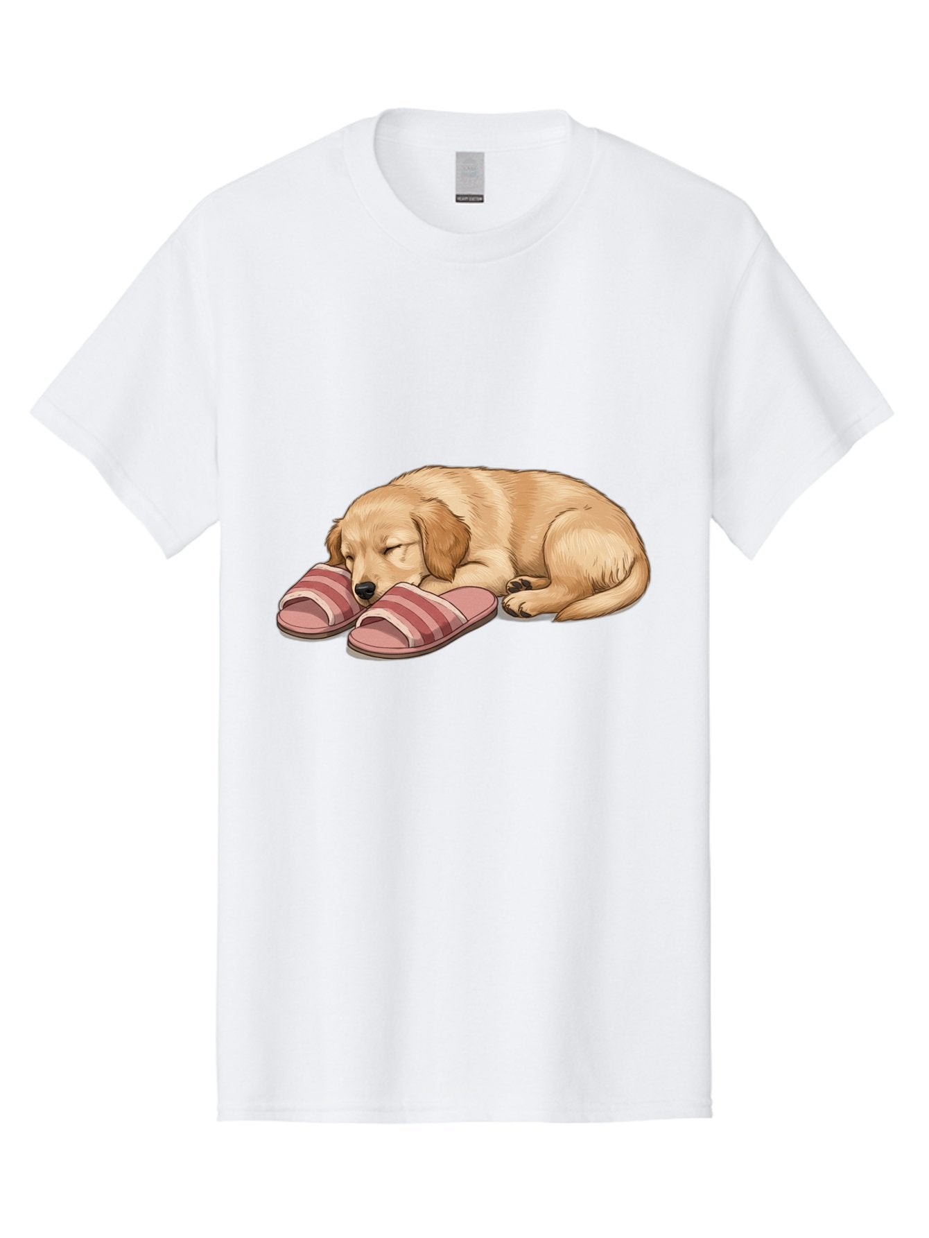 Sleeping-Puppy-2 Men'S Graphic Tee, 100% Cotton, Comfortable Casual Summer Wear, Machine Washable, Adorable Golden Retriever, Sleeping Dog, Puppy Love, Cute Cartoon, Animal Sleep, Dog Relaxation, Flip Flops, Striped Sandals, Peaceful Pup, Bac418 14