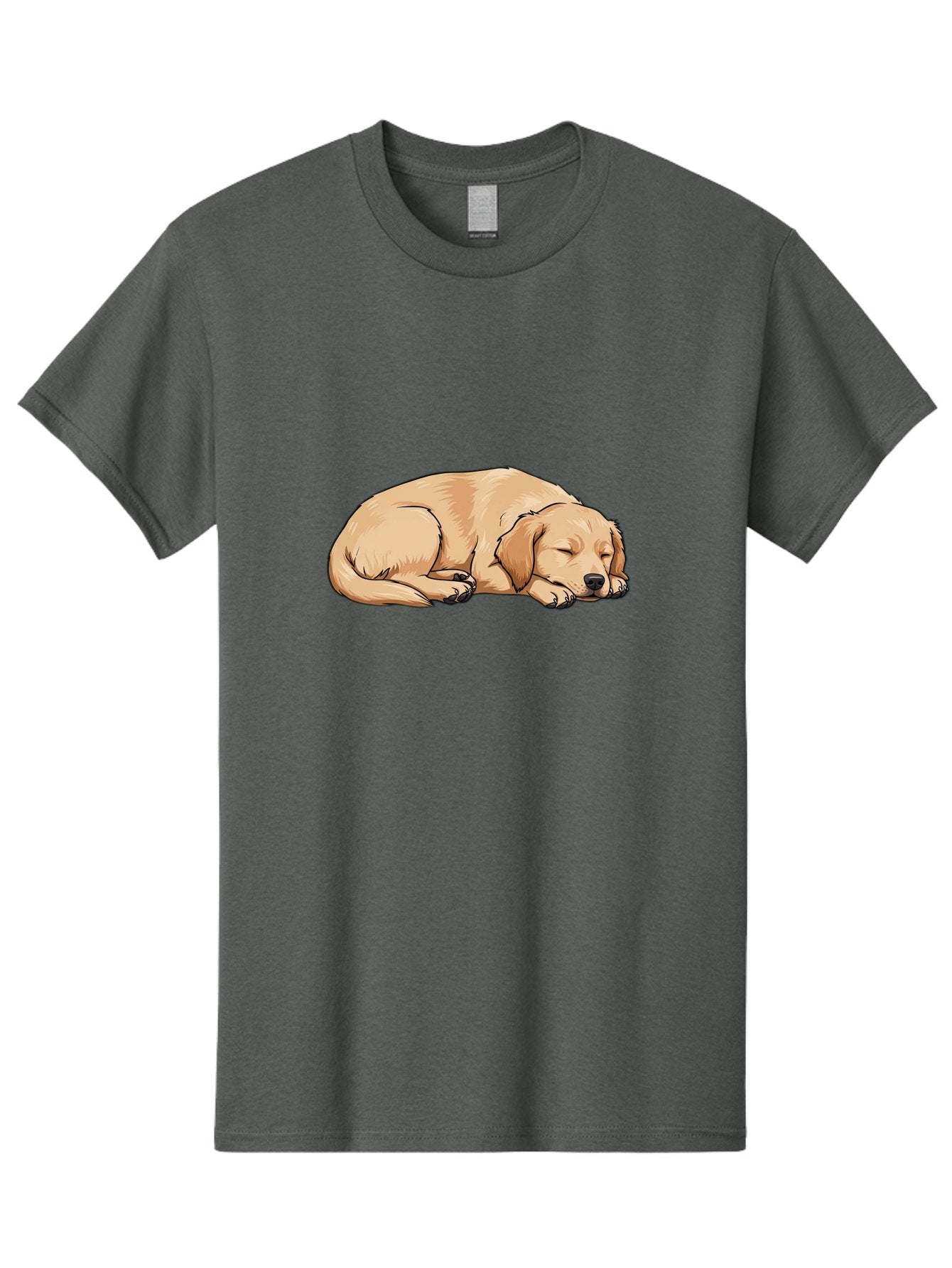Sleeping-Puppy Men'S Graphic Tee, 100% Cotton, Comfortable Casual Summer Wear, Machine Washable, Adorable Puppy, Sleeping Dog, Golden Retriever, Cartoon Illustration, Peaceful Slumber, Cute Dog, Relaxed Puppy, Serene Atmosphere, Bac419