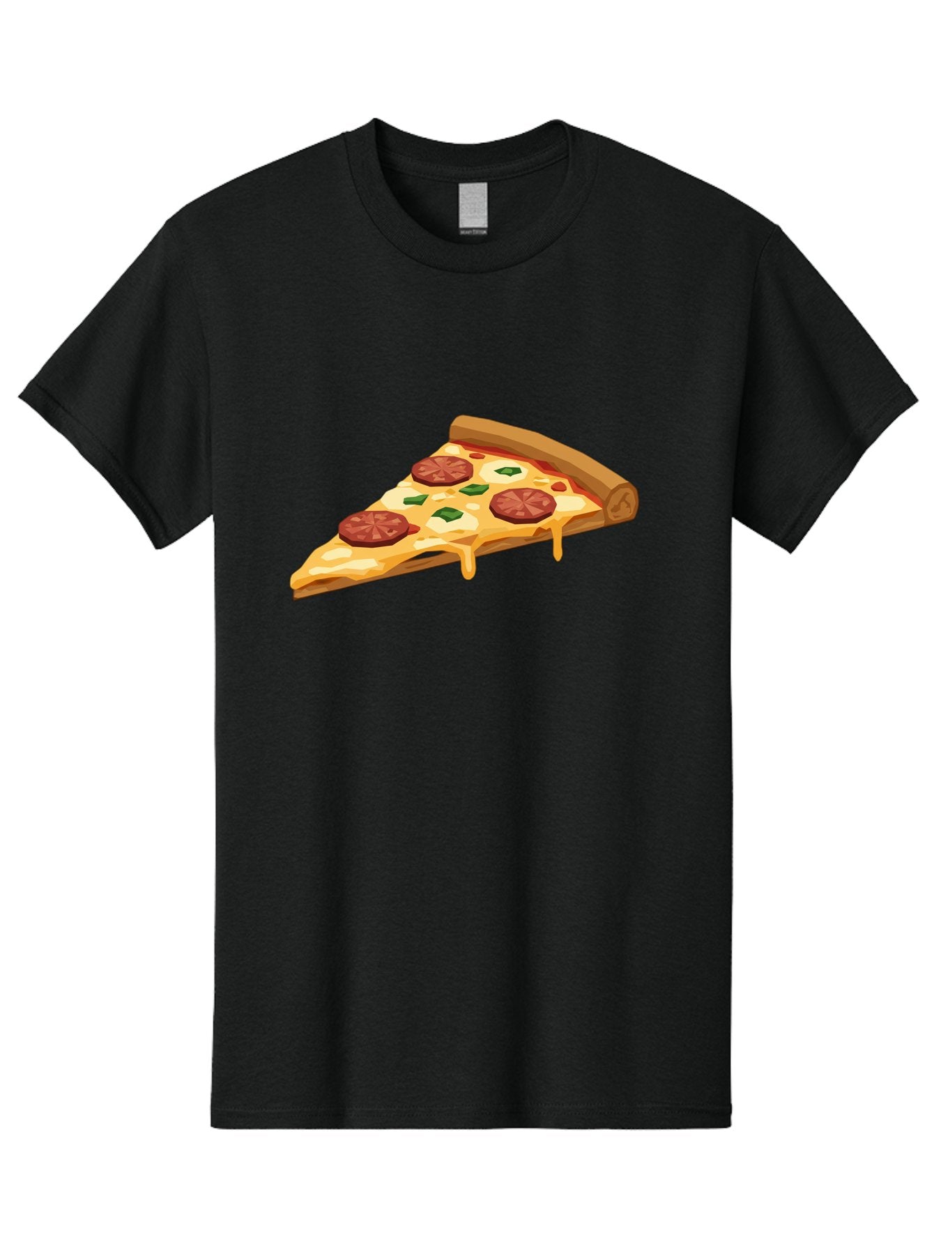 Slice-Of-Pepperoni-Pizza Men'S Graphic Tee, 100% Cotton, Comfortable Casual Summer Wear, Machine Washable, Pepperoni Pizza, Pizza Slice, Melted Cheese, Green Peppers, Red Pepperoni, Crispy Crust, Cheesy Goodness, Savory Delight Bac420 4
