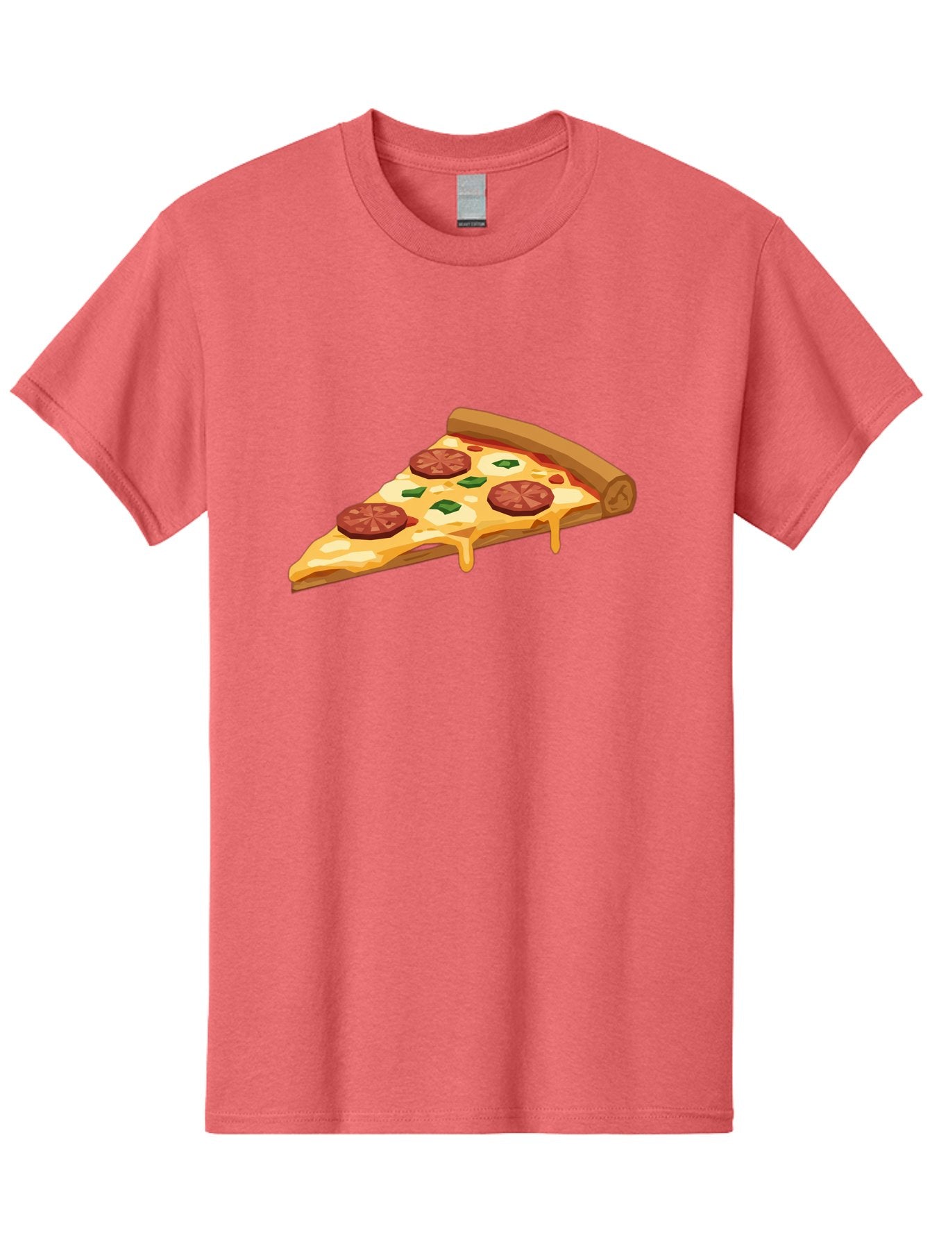 Slice-Of-Pepperoni-Pizza Men'S Graphic Tee, 100% Cotton, Comfortable Casual Summer Wear, Machine Washable, Pepperoni Pizza, Pizza Slice, Melted Cheese, Green Peppers, Red Pepperoni, Crispy Crust, Cheesy Goodness, Savory Delight Bac420 15