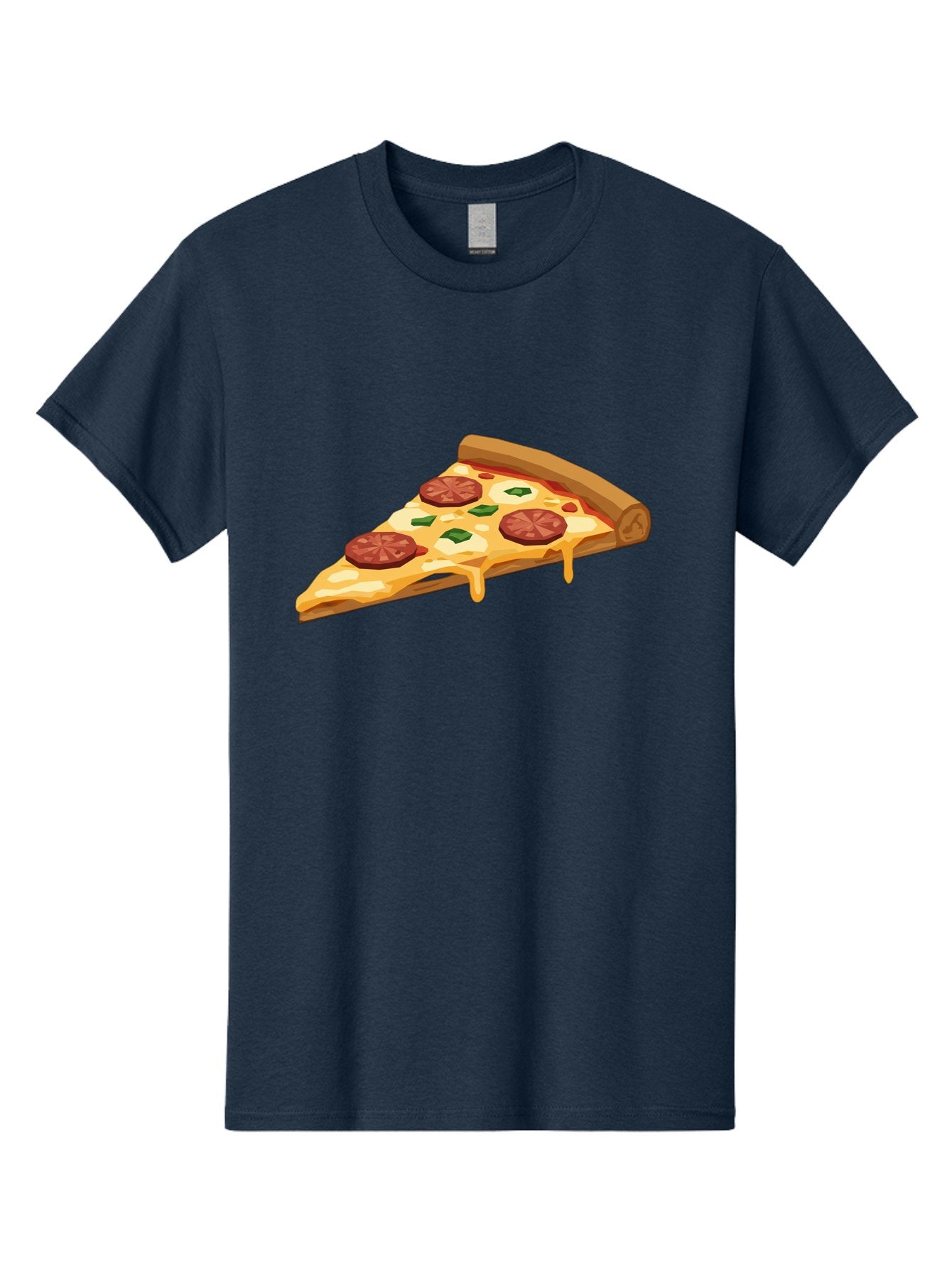 Slice-Of-Pepperoni-Pizza Men'S Graphic Tee, 100% Cotton, Comfortable Casual Summer Wear, Machine Washable, Pepperoni Pizza, Pizza Slice, Melted Cheese, Green Peppers, Red Pepperoni, Crispy Crust, Cheesy Goodness, Savory Delight Bac420