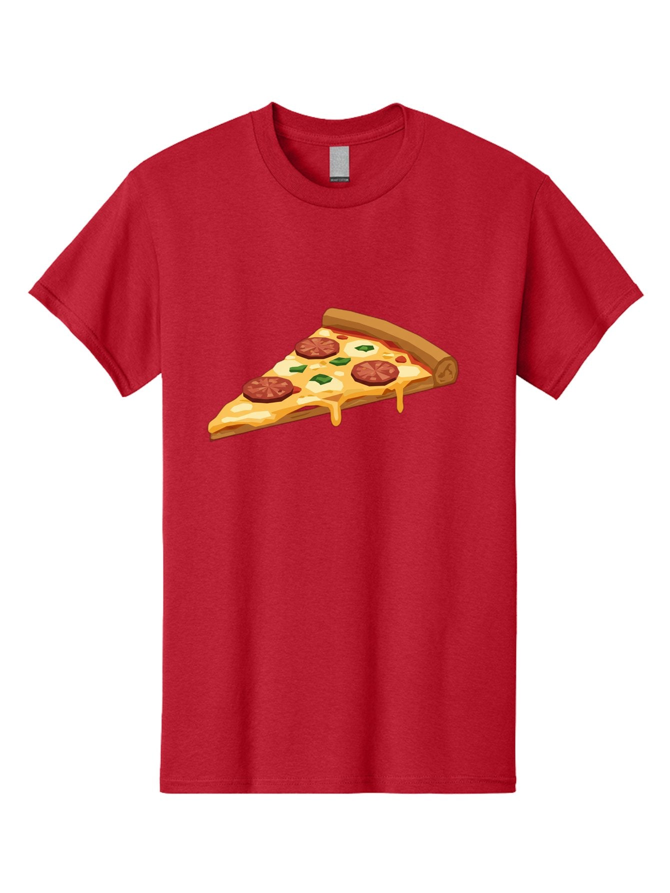 Slice-Of-Pepperoni-Pizza Men'S Graphic Tee, 100% Cotton, Comfortable Casual Summer Wear, Machine Washable, Pepperoni Pizza, Pizza Slice, Melted Cheese, Green Peppers, Red Pepperoni, Crispy Crust, Cheesy Goodness, Savory Delight Bac420