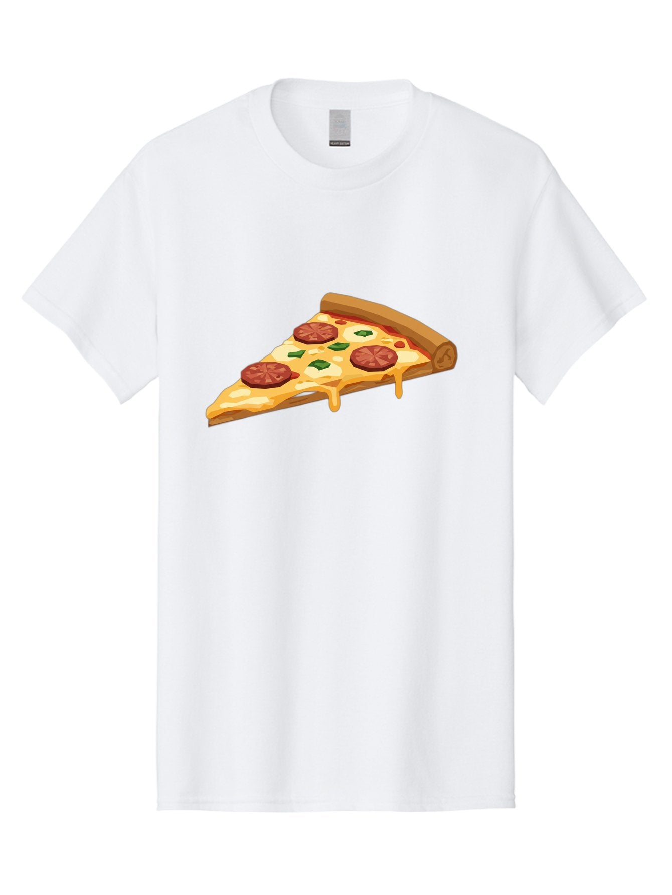 Slice-Of-Pepperoni-Pizza Men'S Graphic Tee, 100% Cotton, Comfortable Casual Summer Wear, Machine Washable, Pepperoni Pizza, Pizza Slice, Melted Cheese, Green Peppers, Red Pepperoni, Crispy Crust, Cheesy Goodness, Savory Delight Bac420 12