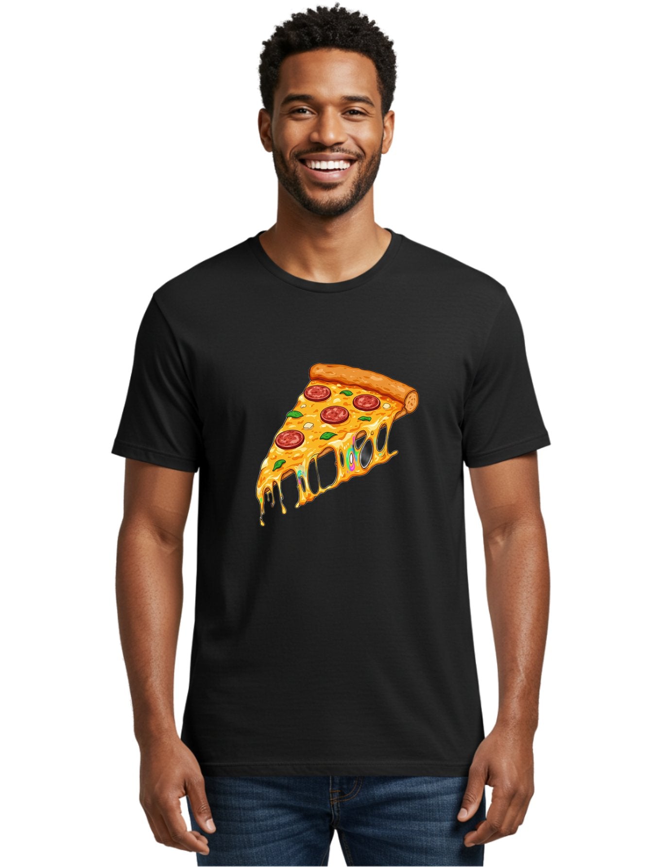 Slice-Of-Pizza Men'S Graphic Tee, 100% Cotton, Comfortable Casual Summer Wear, Machine Washable, Melted Cheese, Pepperoni Pizza, Cheesy Goodness, Melted Mozzarella, Savory Delight, Italian Cuisine, Pizza Love, Tasty Treat, Foodie Favorite Bac421 30