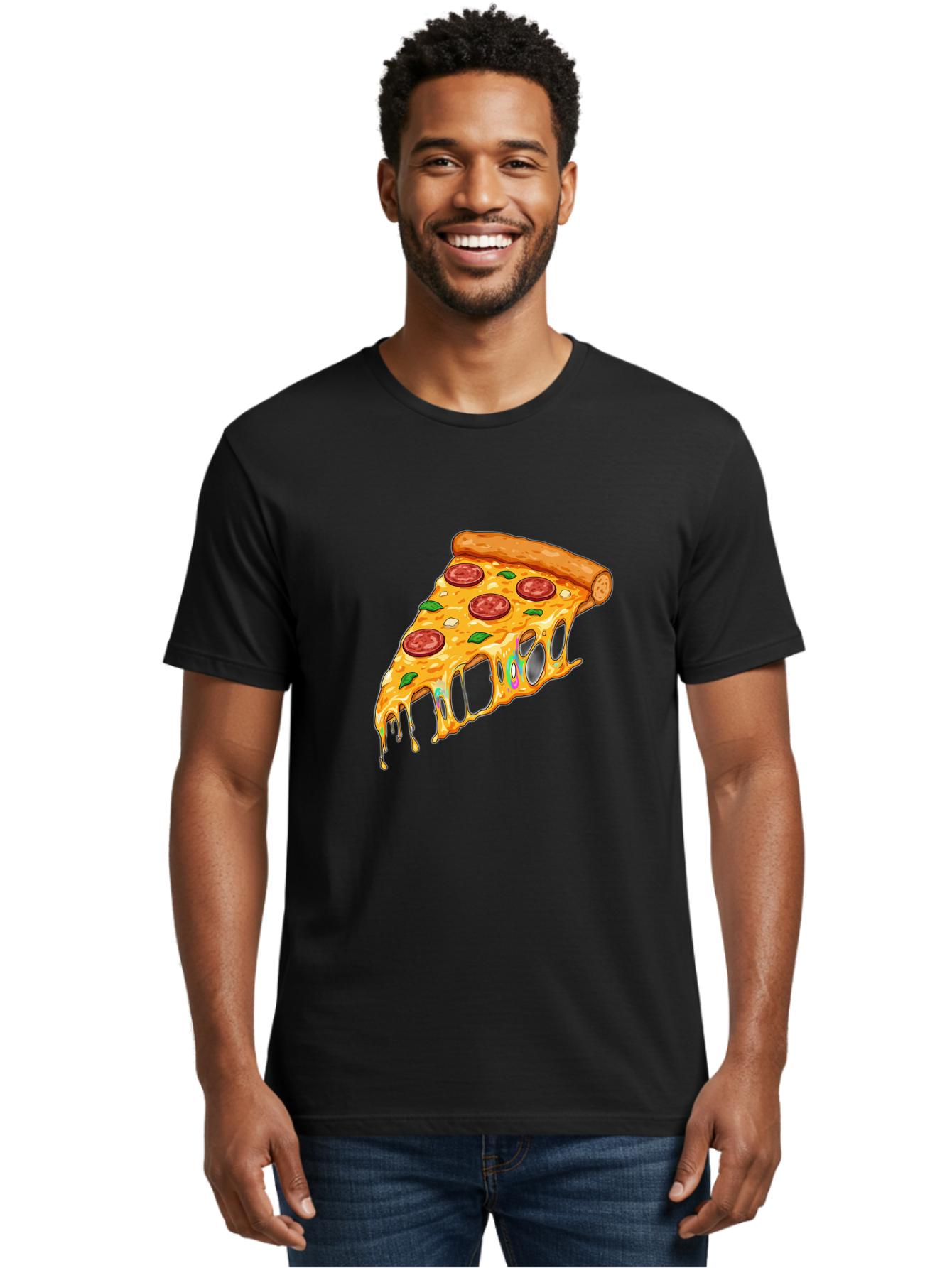 Slice-Of-Pizza Men'S Graphic Tee, 100% Cotton, Comfortable Casual Summer Wear, Machine Washable, Melted Cheese, Pepperoni Pizza, Cheesy Goodness, Melted Mozzarella, Savory Delight, Italian Cuisine, Pizza Love, Tasty Treat, Foodie Favorite Bac421 16