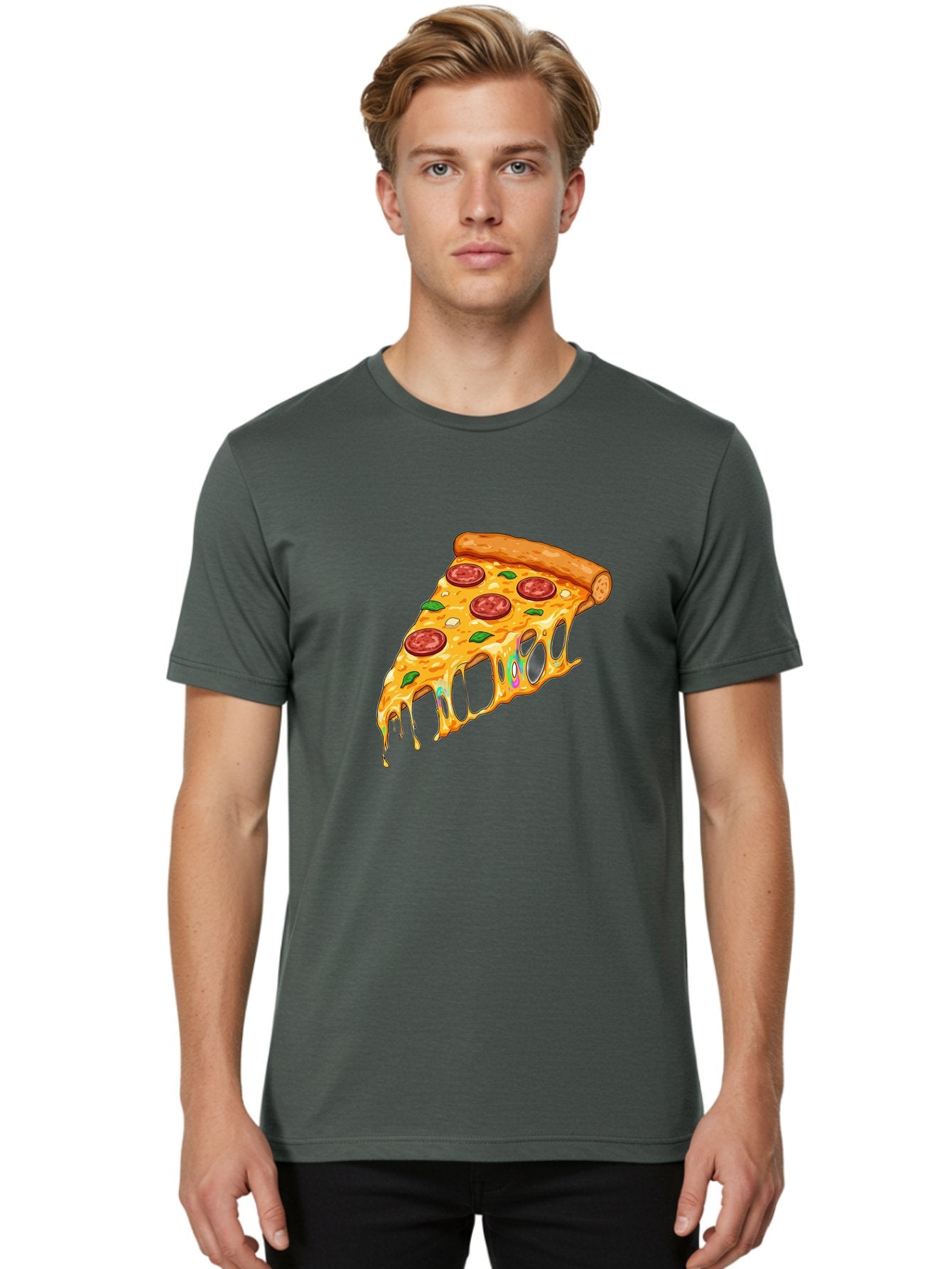 Slice-Of-Pizza Men'S Graphic Tee, 100% Cotton, Comfortable Casual Summer Wear, Machine Washable, Melted Cheese, Pepperoni Pizza, Cheesy Goodness, Melted Mozzarella, Savory Delight, Italian Cuisine, Pizza Love, Tasty Treat, Foodie Favorite Bac421 22