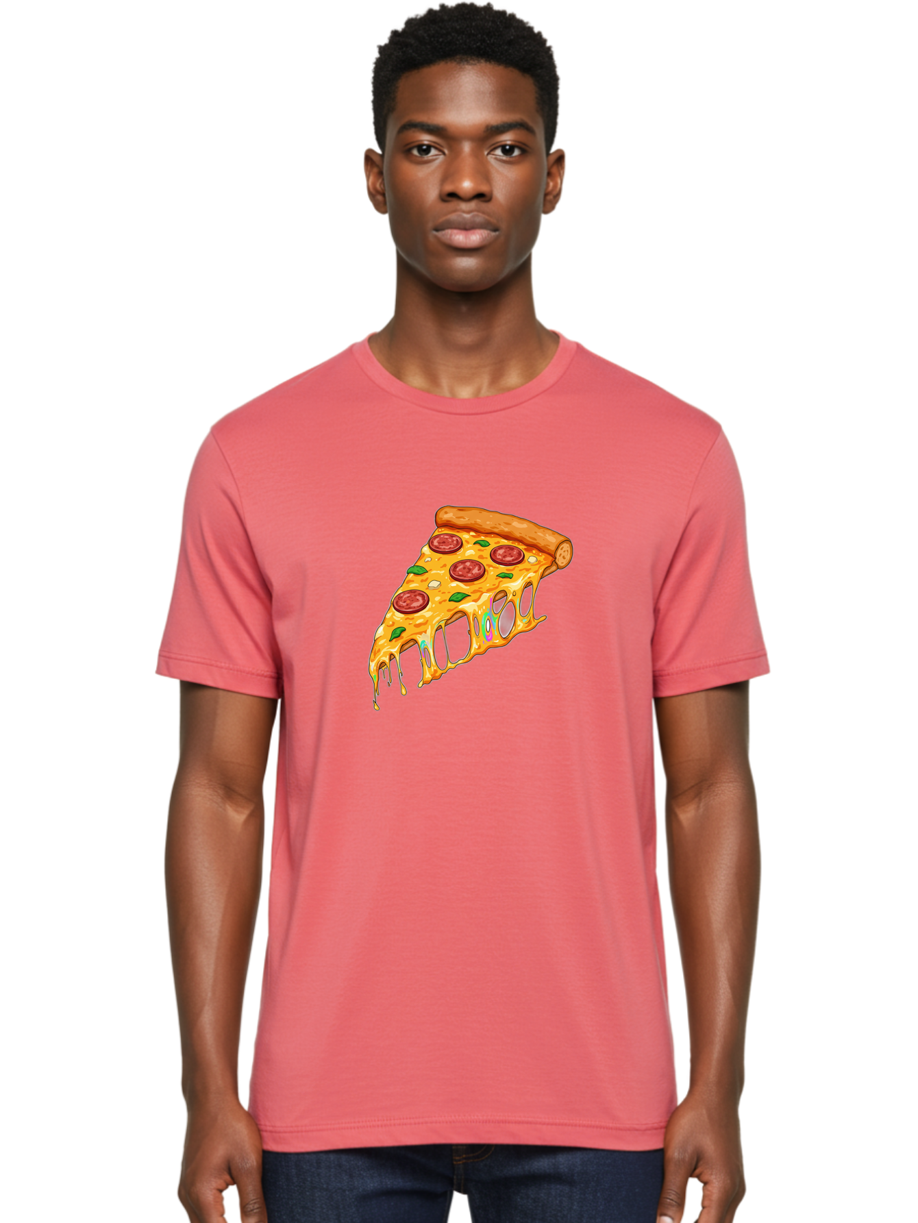 Slice-Of-Pizza Men'S Graphic Tee, 100% Cotton, Comfortable Casual Summer Wear, Machine Washable, Melted Cheese, Pepperoni Pizza, Cheesy Goodness, Melted Mozzarella, Savory Delight, Italian Cuisine, Pizza Love, Tasty Treat, Foodie Favorite Bac421 18