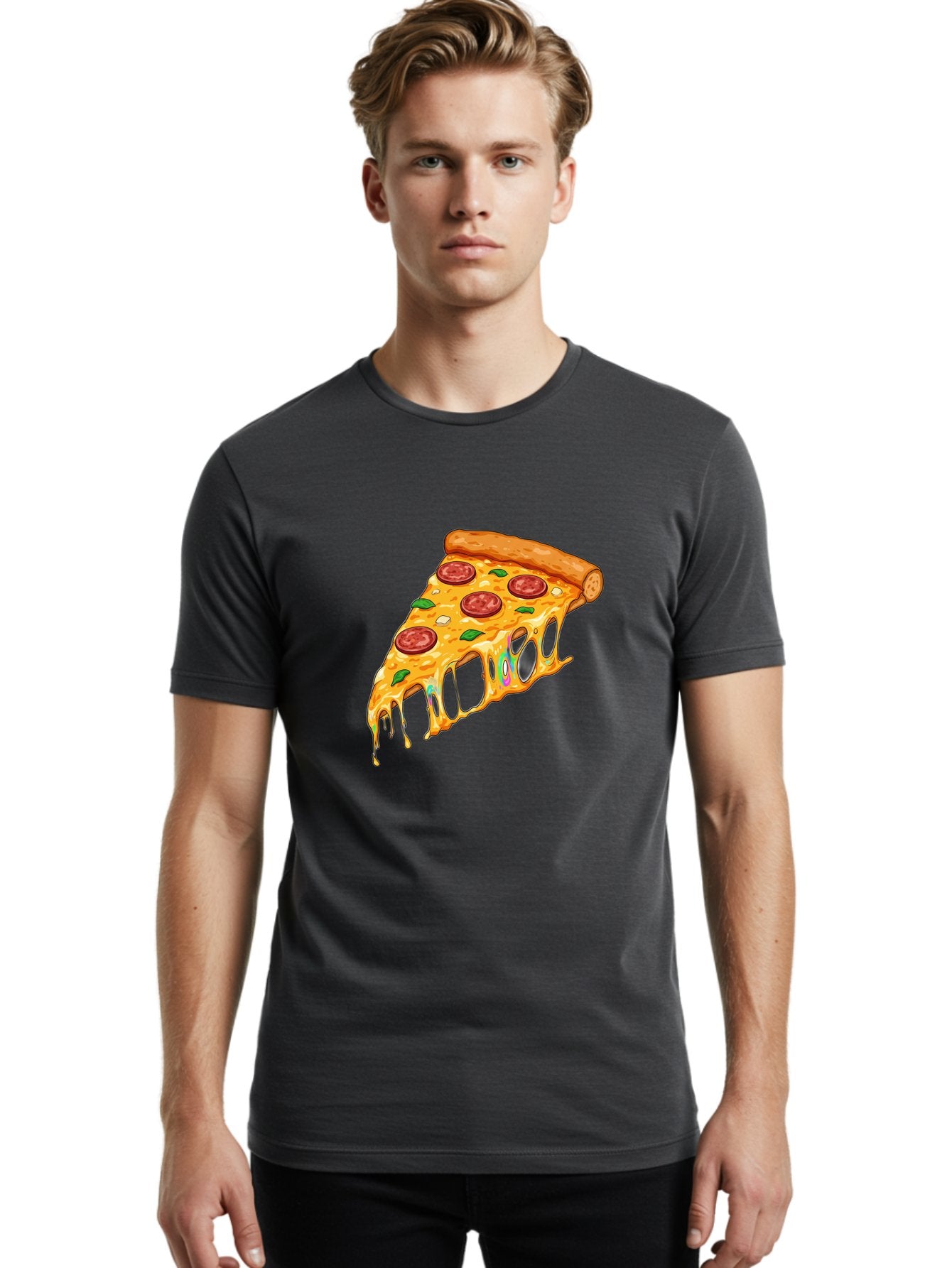 Slice-Of-Pizza Men'S Graphic Tee, 100% Cotton, Comfortable Casual Summer Wear, Machine Washable, Melted Cheese, Pepperoni Pizza, Cheesy Goodness, Melted Mozzarella, Savory Delight, Italian Cuisine, Pizza Love, Tasty Treat, Foodie Favorite Bac421 26