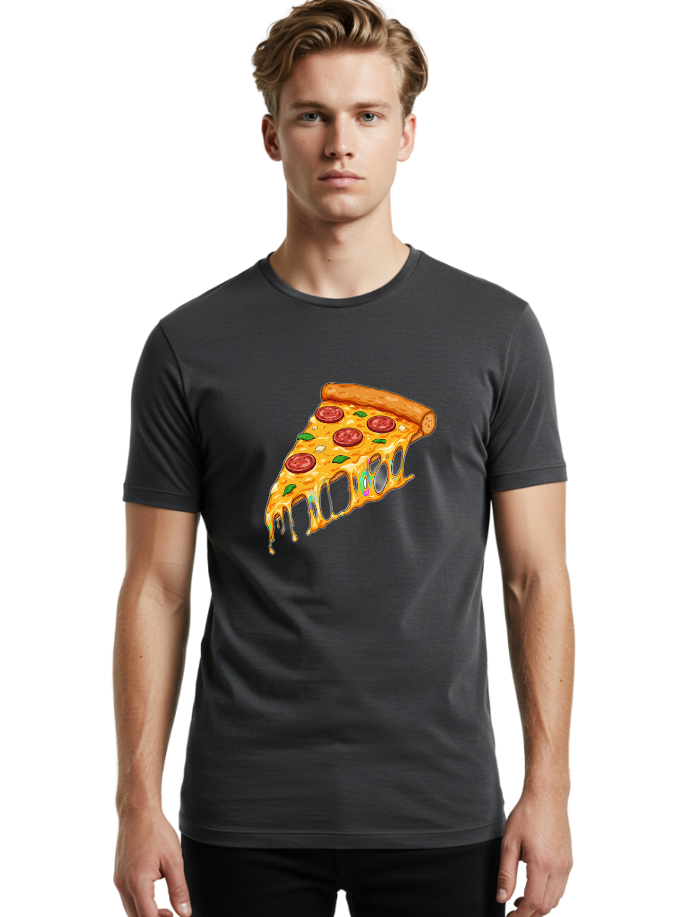 Slice-Of-Pizza Men'S Graphic Tee, 100% Cotton, Comfortable Casual Summer Wear, Machine Washable, Melted Cheese, Pepperoni Pizza, Cheesy Goodness, Melted Mozzarella, Savory Delight, Italian Cuisine, Pizza Love, Tasty Treat, Foodie Favorite Bac421 20
