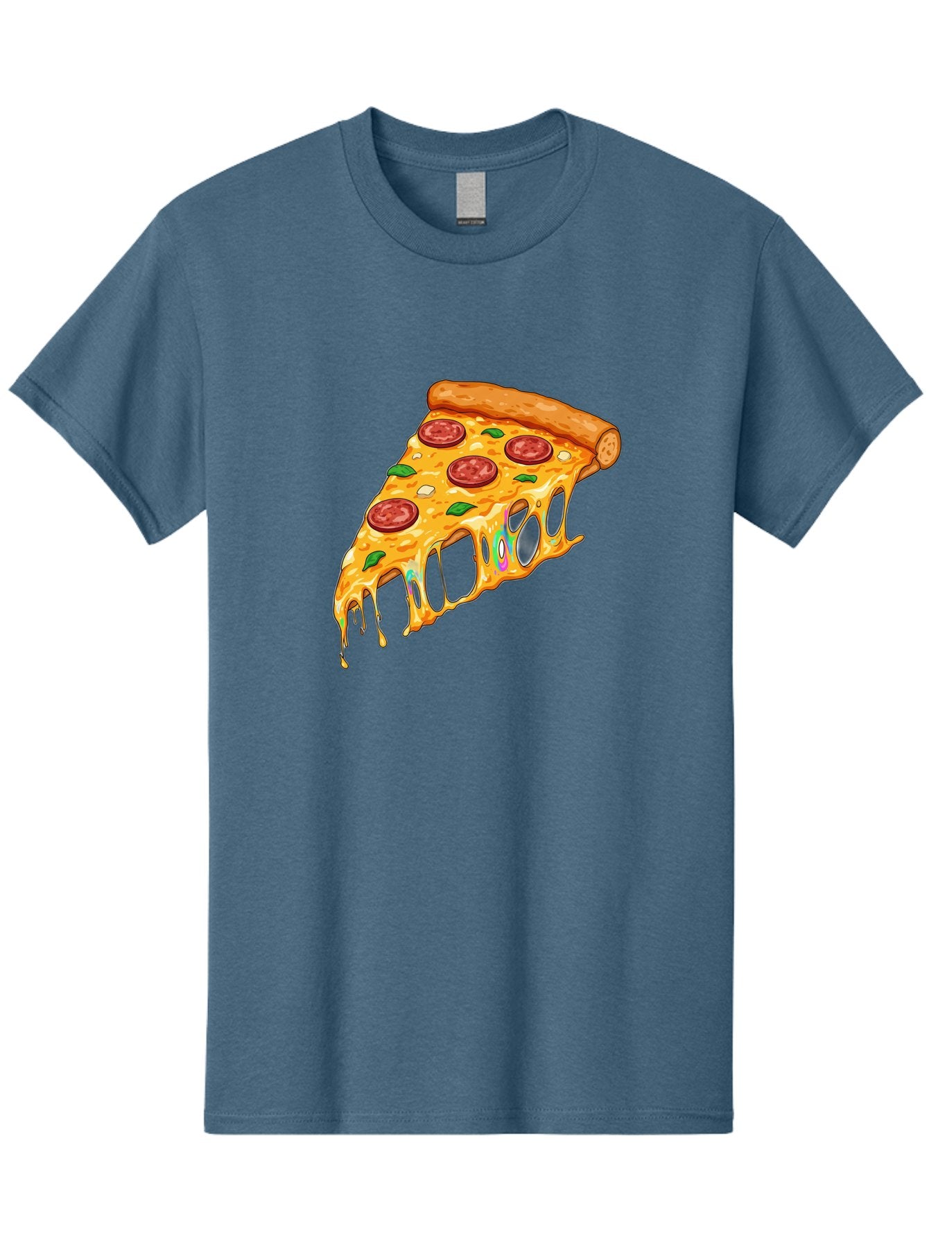 Slice-Of-Pizza Men'S Graphic Tee, 100% Cotton, Comfortable Casual Summer Wear, Machine Washable, Melted Cheese, Pepperoni Pizza, Cheesy Goodness, Melted Mozzarella, Savory Delight, Italian Cuisine, Pizza Love, Tasty Treat, Foodie Favorite Bac421