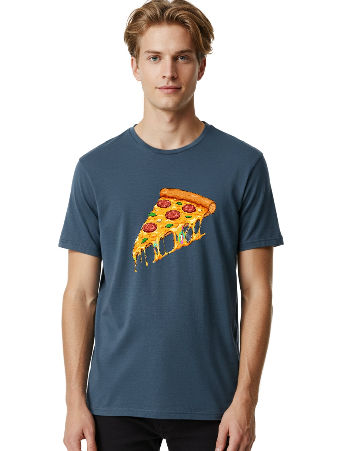 Slice-Of-Pizza Men'S Graphic Tee, 100% Cotton, Comfortable Casual Summer Wear, Machine Washable, Melted Cheese, Pepperoni Pizza, Cheesy Goodness, Melted Mozzarella, Savory Delight, Italian Cuisine, Pizza Love, Tasty Treat, Foodie Favorite Bac421 19