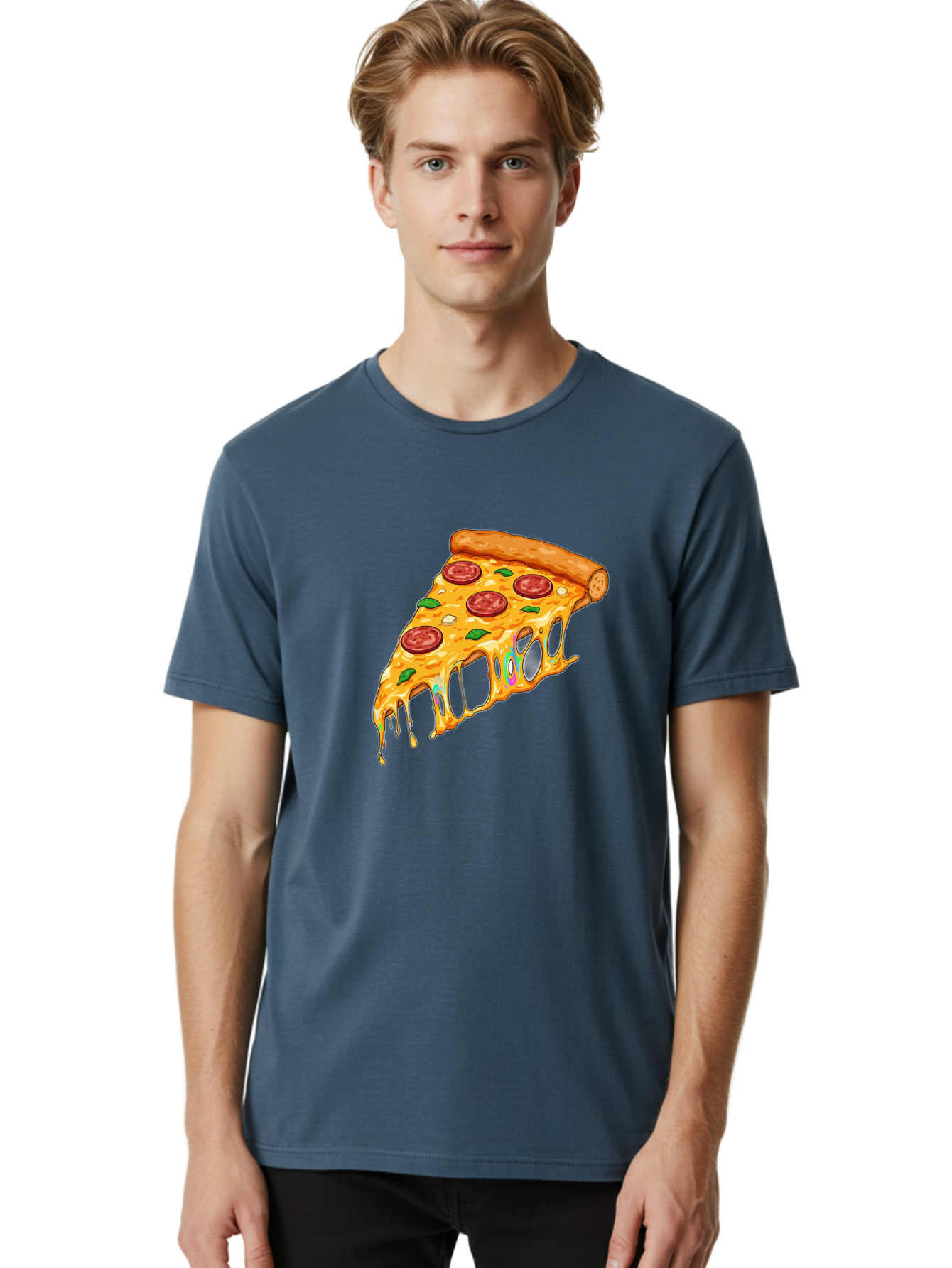 Slice-Of-Pizza Men'S Graphic Tee, 100% Cotton, Comfortable Casual Summer Wear, Machine Washable, Melted Cheese, Pepperoni Pizza, Cheesy Goodness, Melted Mozzarella, Savory Delight, Italian Cuisine, Pizza Love, Tasty Treat, Foodie Favorite Bac421 26