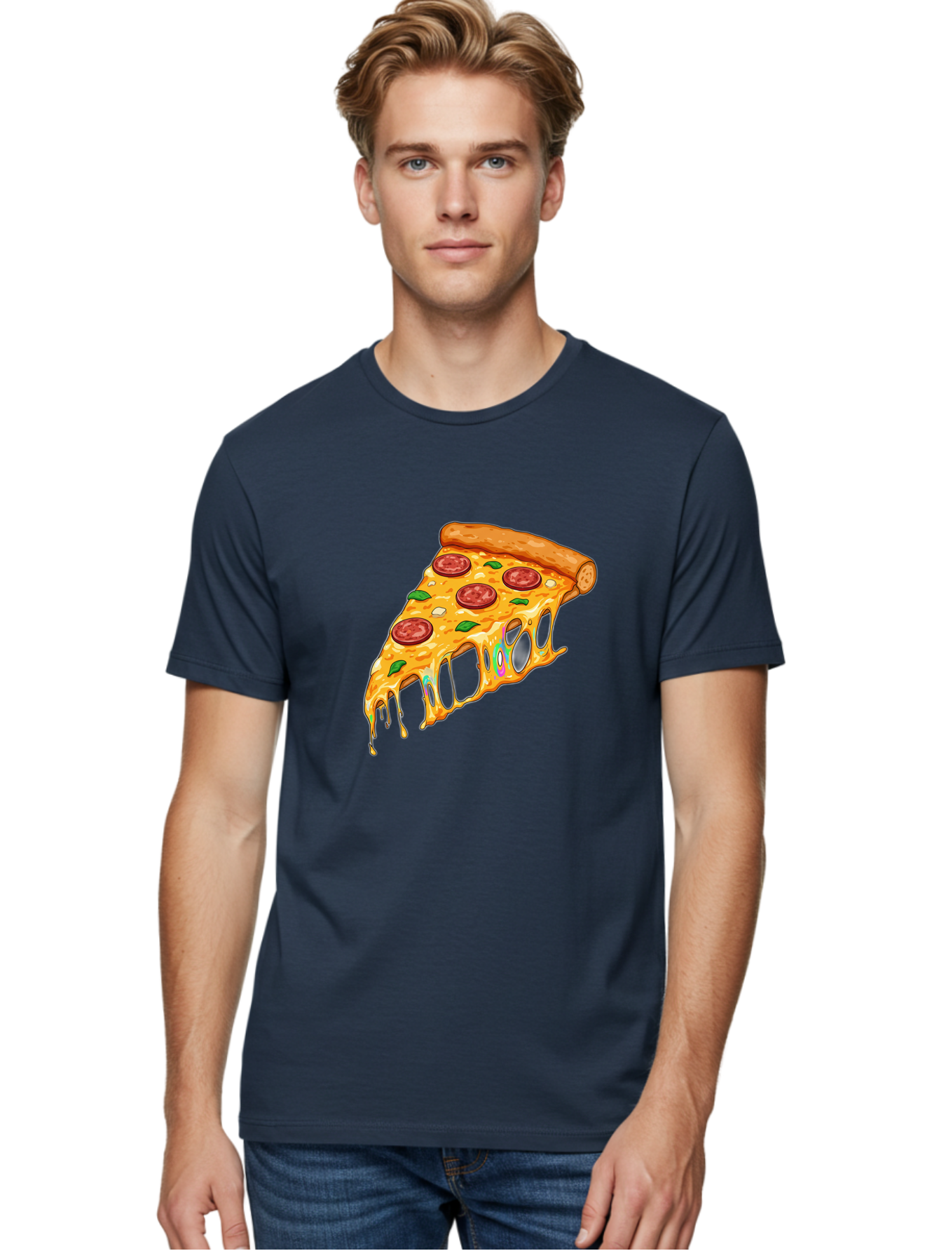 Slice-Of-Pizza Men'S Graphic Tee, 100% Cotton, Comfortable Casual Summer Wear, Machine Washable, Melted Cheese, Pepperoni Pizza, Cheesy Goodness, Melted Mozzarella, Savory Delight, Italian Cuisine, Pizza Love, Tasty Treat, Foodie Favorite Bac421 22
