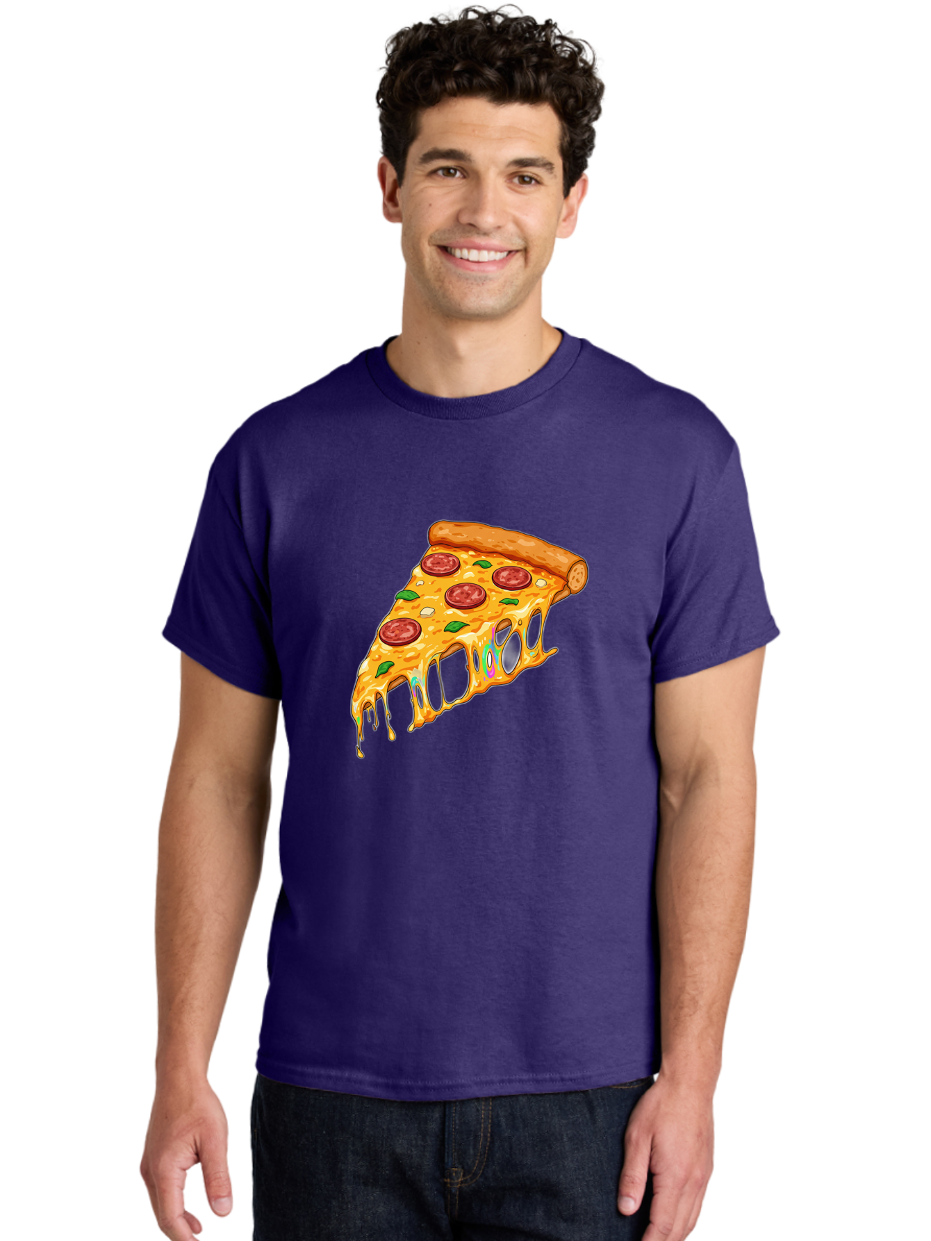 Slice-Of-Pizza Men'S Graphic Tee, 100% Cotton, Comfortable Casual Summer Wear, Machine Washable, Melted Cheese, Pepperoni Pizza, Cheesy Goodness, Melted Mozzarella, Savory Delight, Italian Cuisine, Pizza Love, Tasty Treat, Foodie Favorite Bac421 23